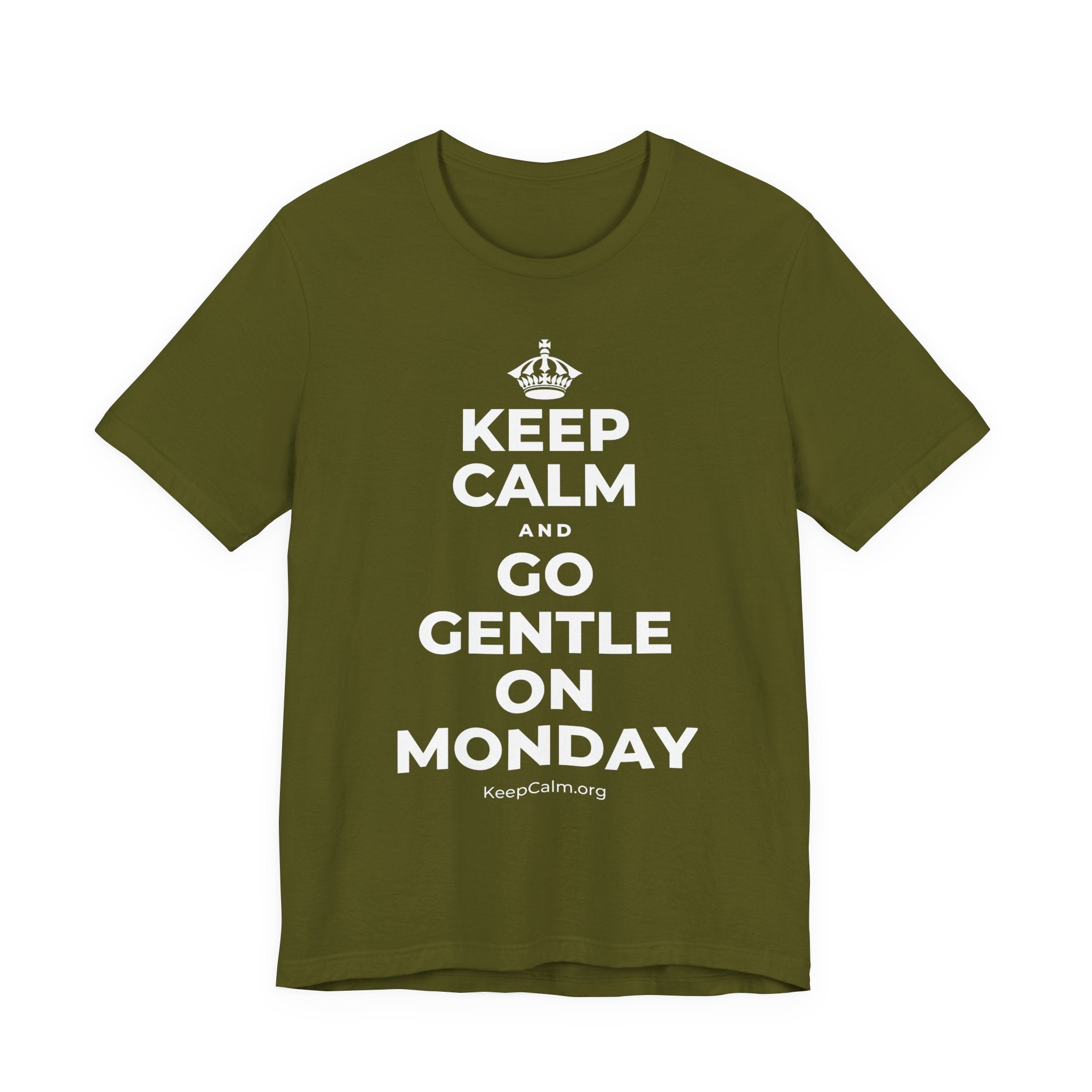 KEEP CALM AND GO GENTLE ON MONDAY T-Shirt (Baby Blue–Silver)