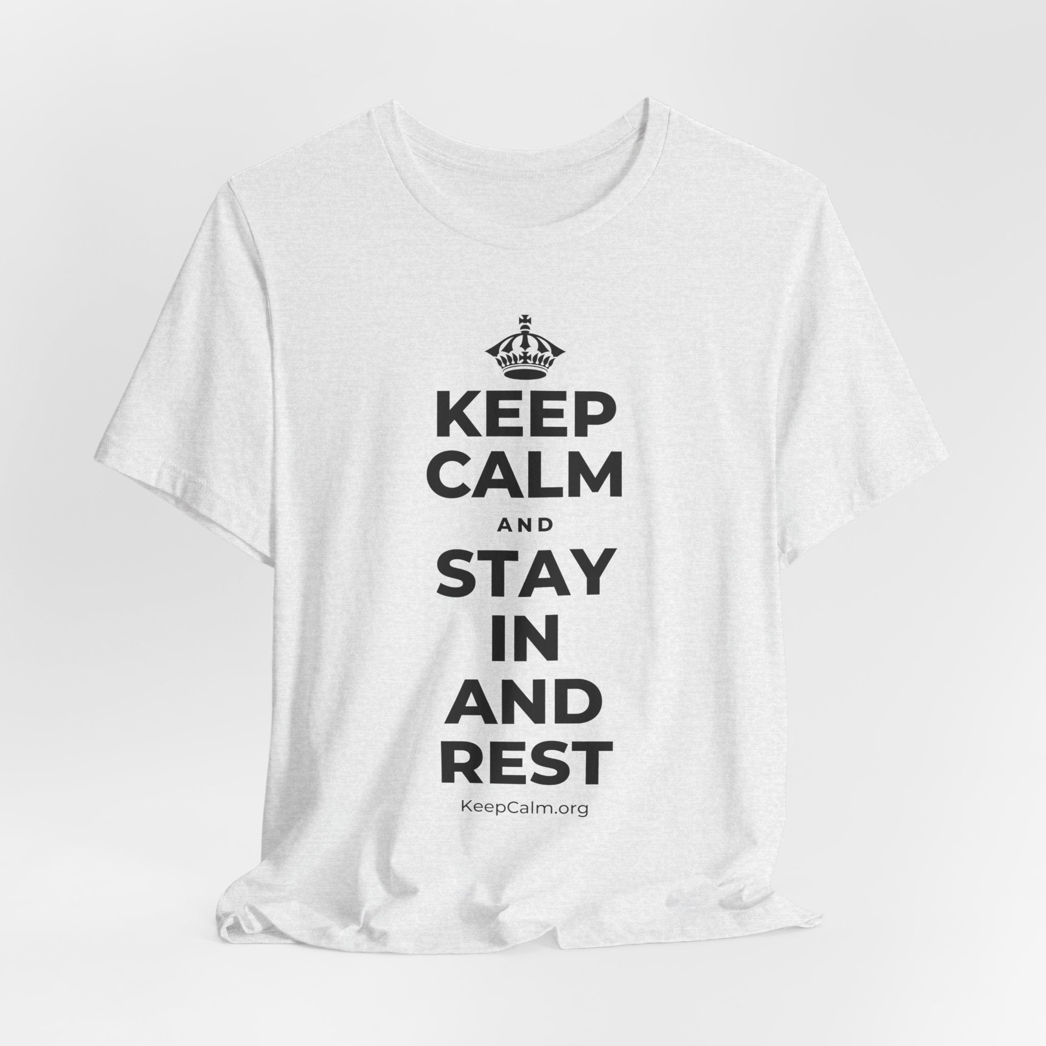 KEEP CALM AND STAY IN AND REST T-Shirt (Soft Cream–Heather Mauve)