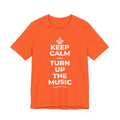 KEEP CALM AND TURN UP THE MUSIC T-Shirt (Baby Blue–Silver)