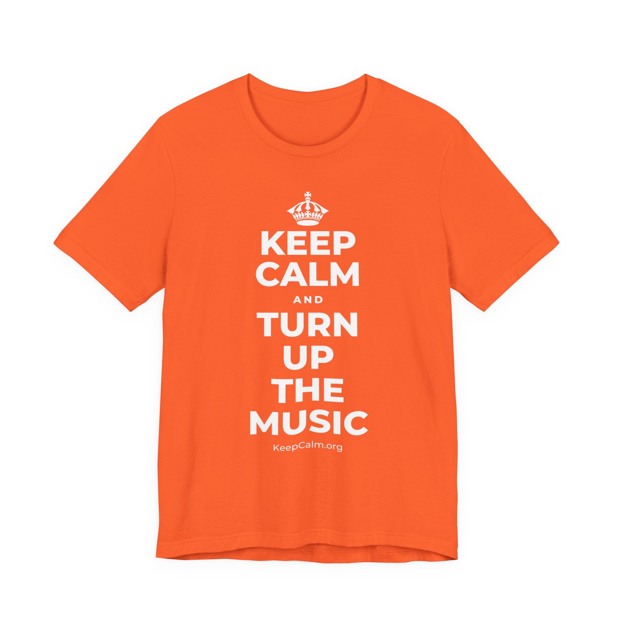 KEEP CALM AND TURN UP THE MUSIC T-Shirt (Baby Blue–Silver)