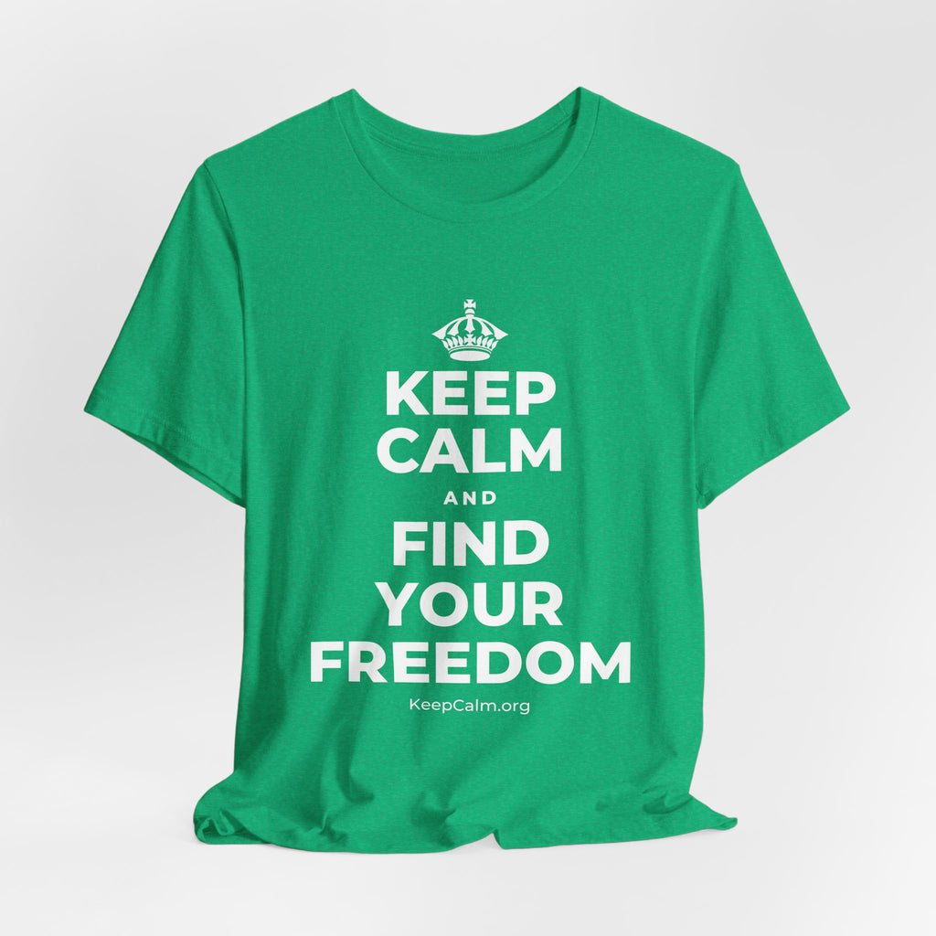 KEEP CALM AND FIND YOUR FREEDOM T-Shirt (Baby Blue–Silver)