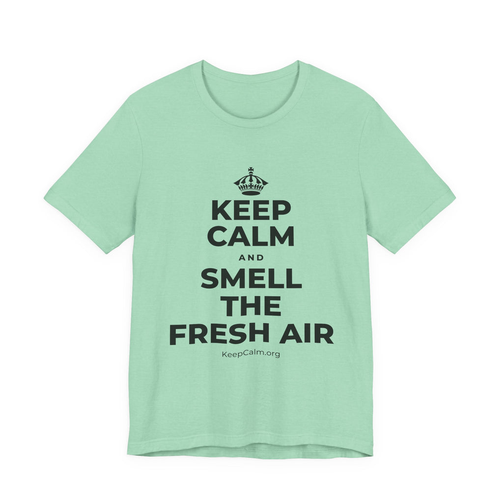 KEEP CALM AND SMELL THE FRESH AIR T-Shirt (Baby Blue–Silver)