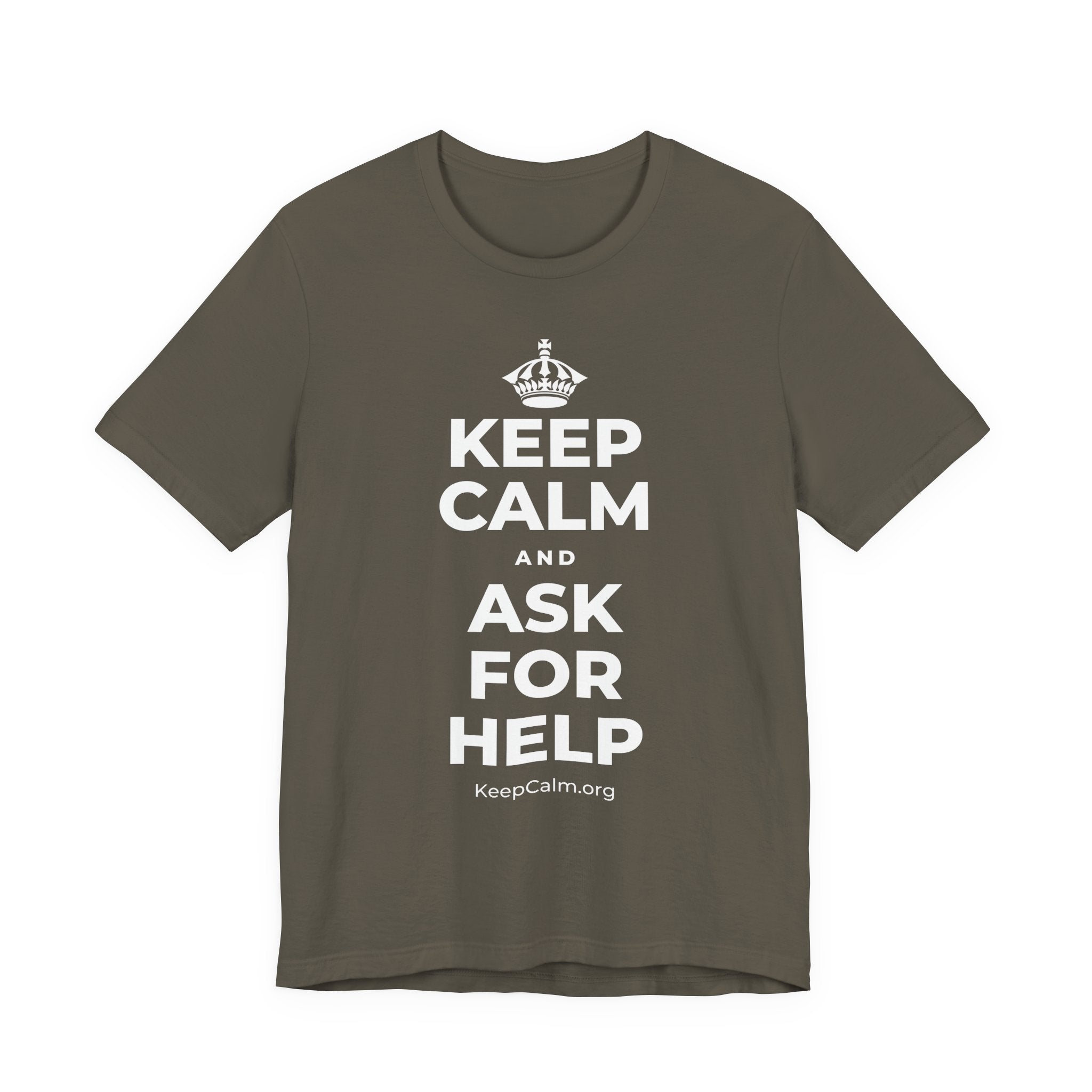 KEEP CALM AND ASK FOR HELP T-Shirt (White–Asphalt)