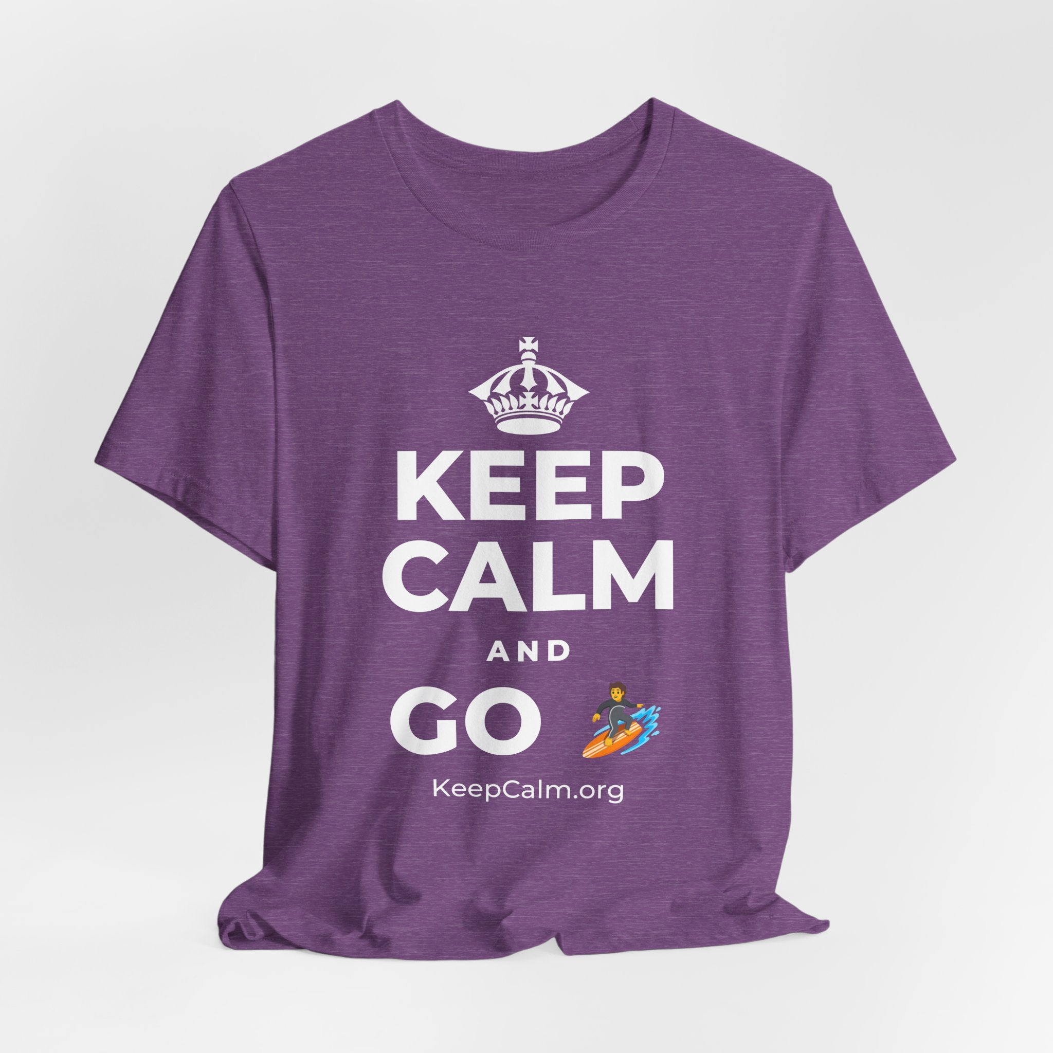 KEEP CALM AND GO 🏄 T-Shirt (Baby Blue–Silver)
