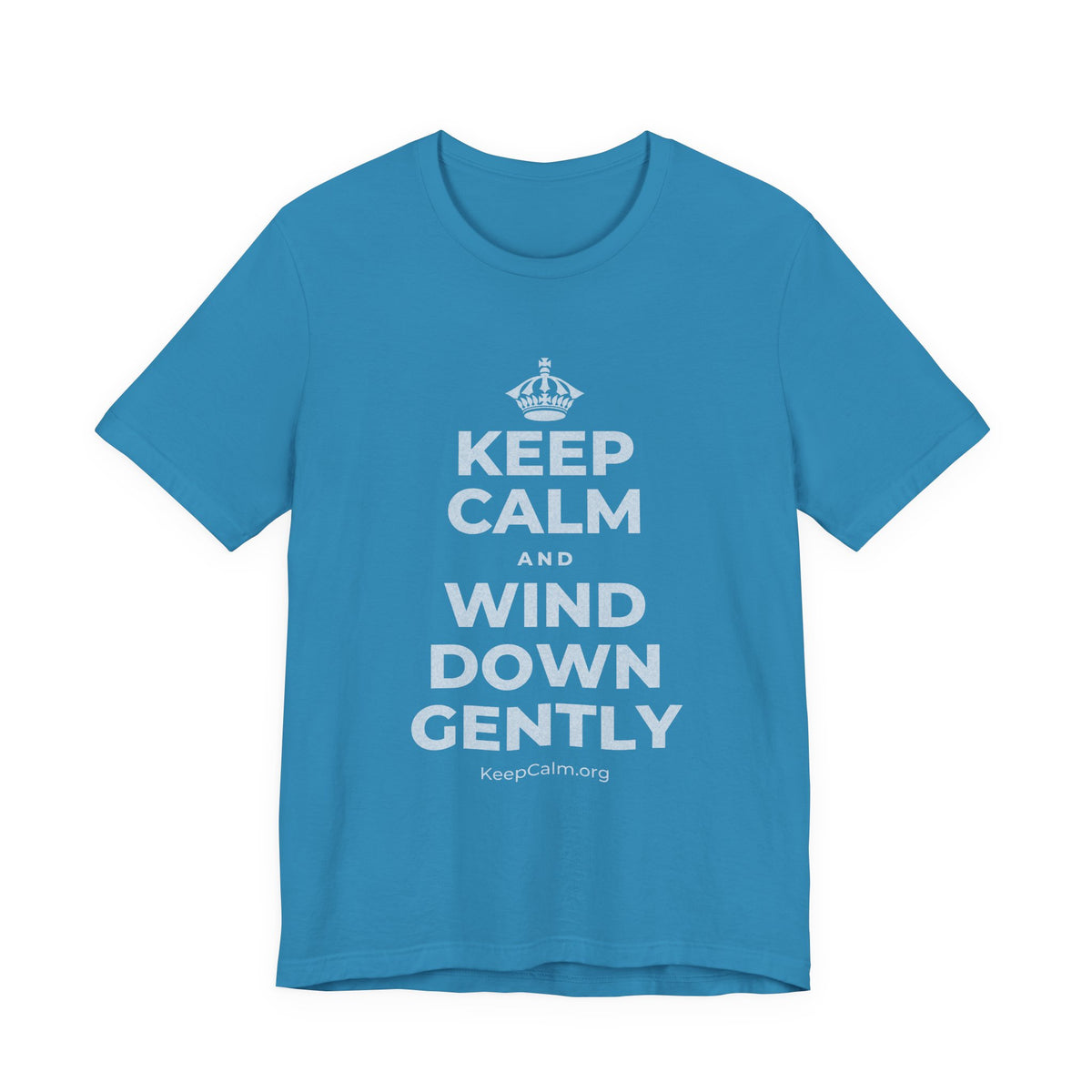 KEEP CALM AND WIND DOWN GENTLY T-Shirt (White–Asphalt)