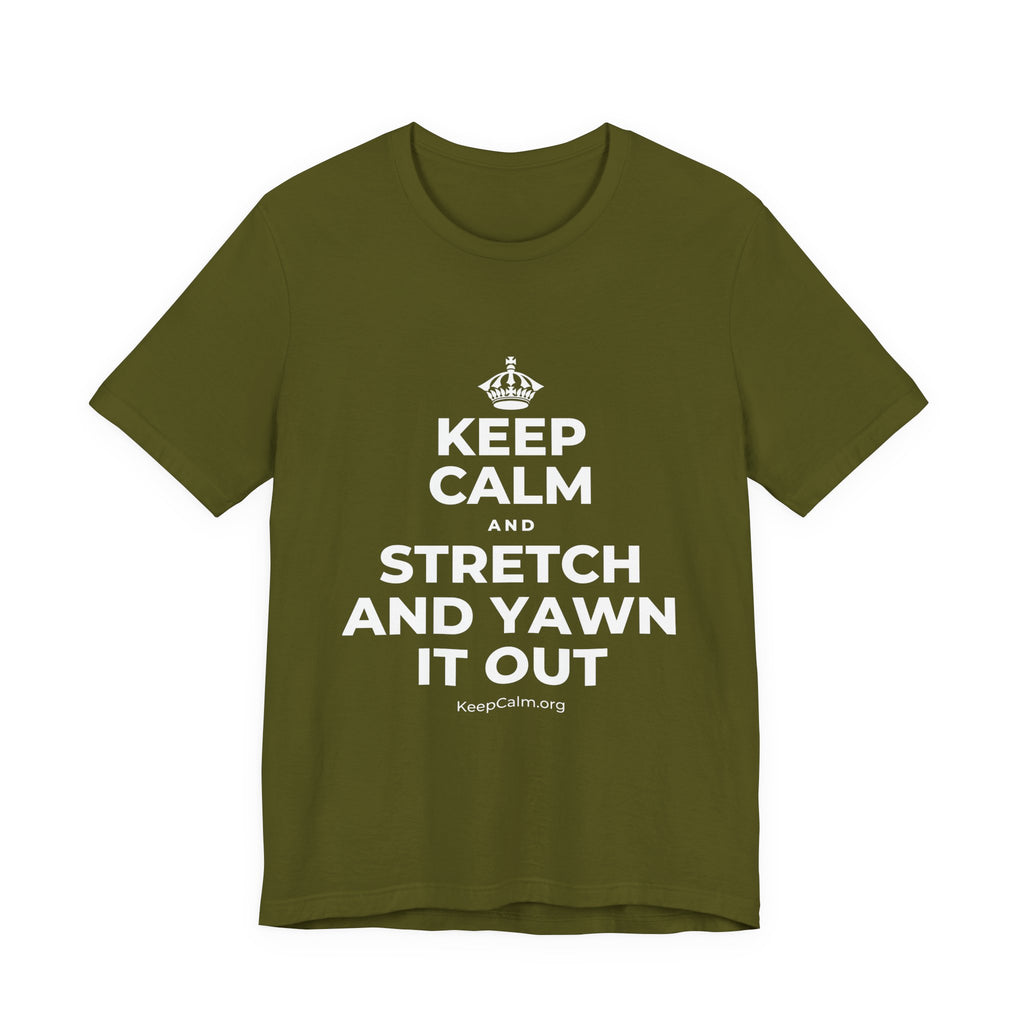 KEEP CALM AND STRETCH AND YAWN IT OUT T-Shirt (Baby Blue–Silver)