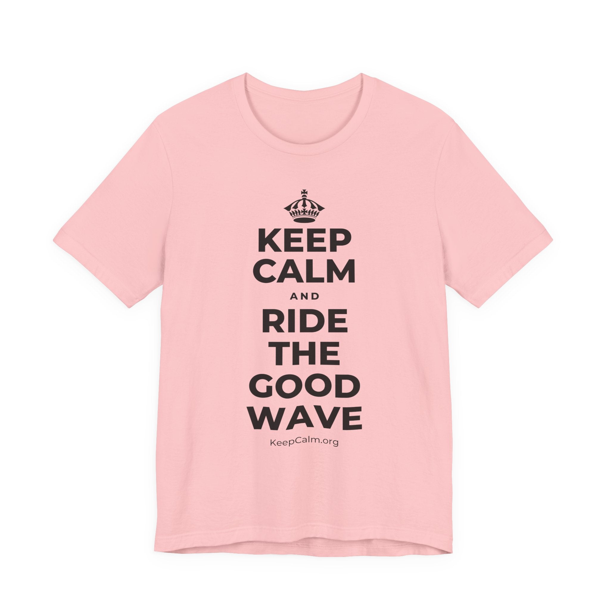 KEEP CALM AND RIDE THE GOOD WAVE T-Shirt (White–Asphalt)