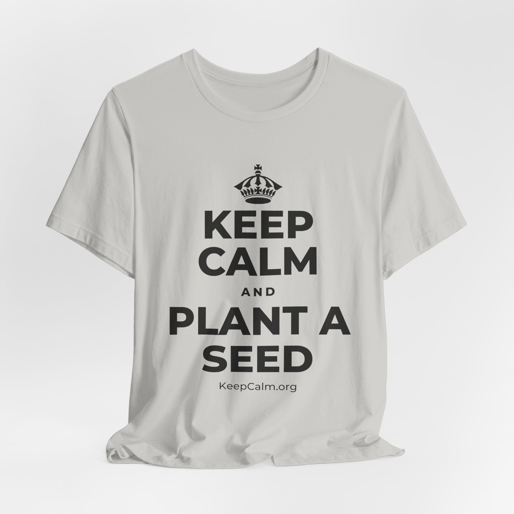 KEEP CALM AND PLANT A SEED T-Shirt (Baby Blue–Silver)