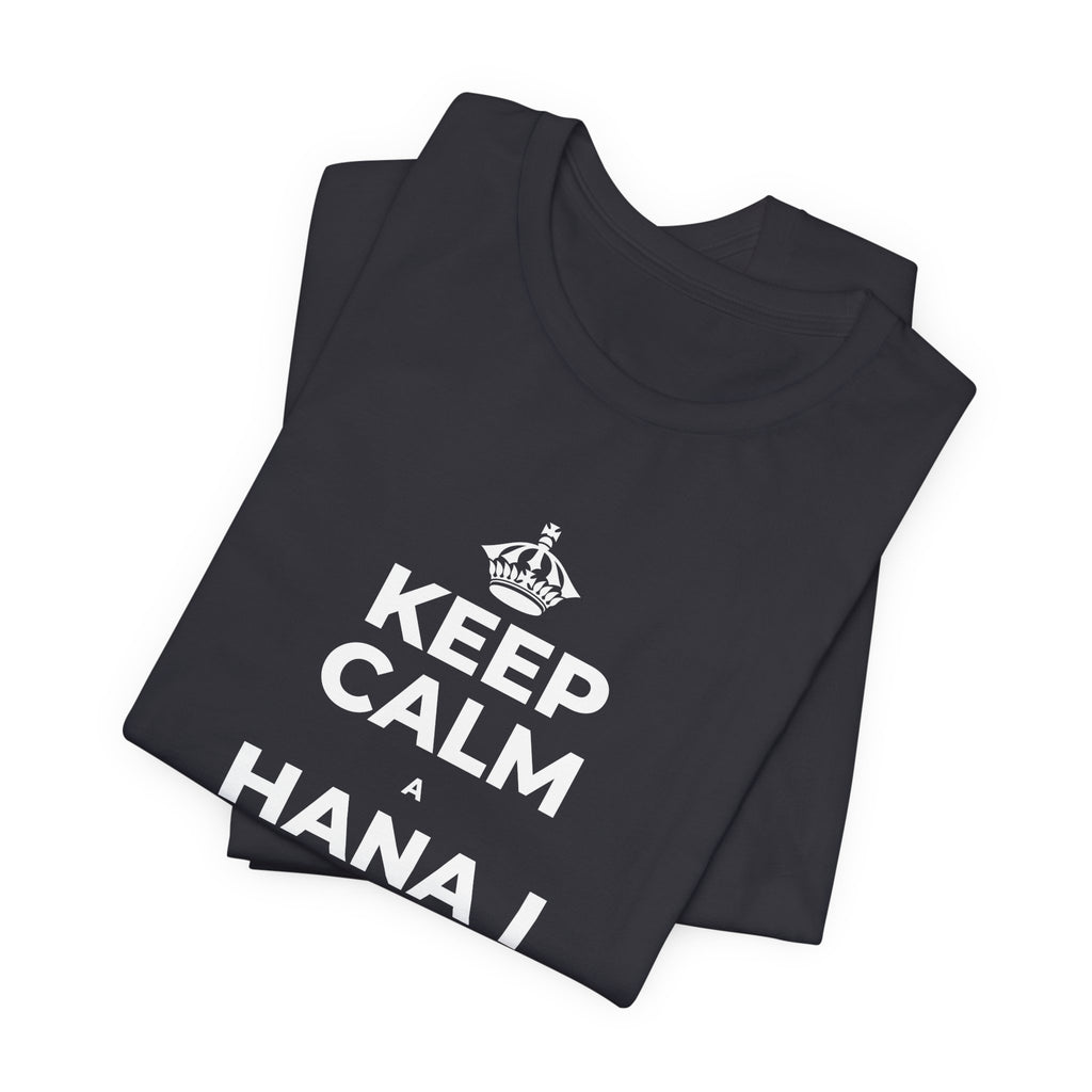 KEEP CALM A HANA I KĀU HIKI, UA LAWA KĒLĀ T-Shirt (Baby Blue–Silver)