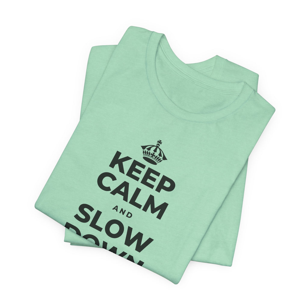 KEEP CALM AND SLOW DOWN WITH THE SEASON T-Shirt (Baby Blue–Silver)