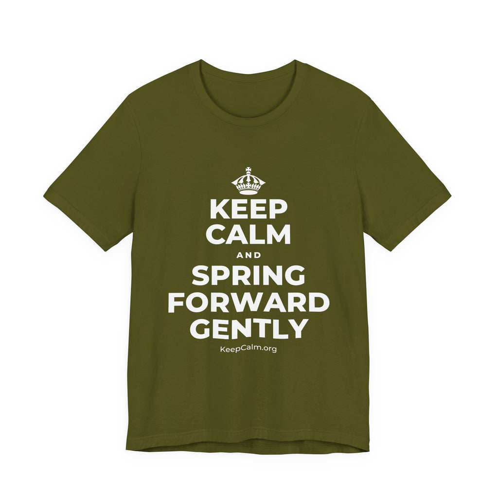 KEEP CALM AND SPRING FORWARD GENTLY T-Shirt (Baby Blue–Silver)