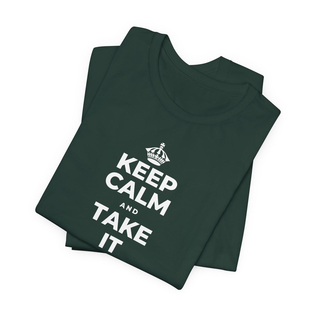KEEP CALM AND TAKE IT ONE DAY AT A TIME T-Shirt (White–Asphalt)