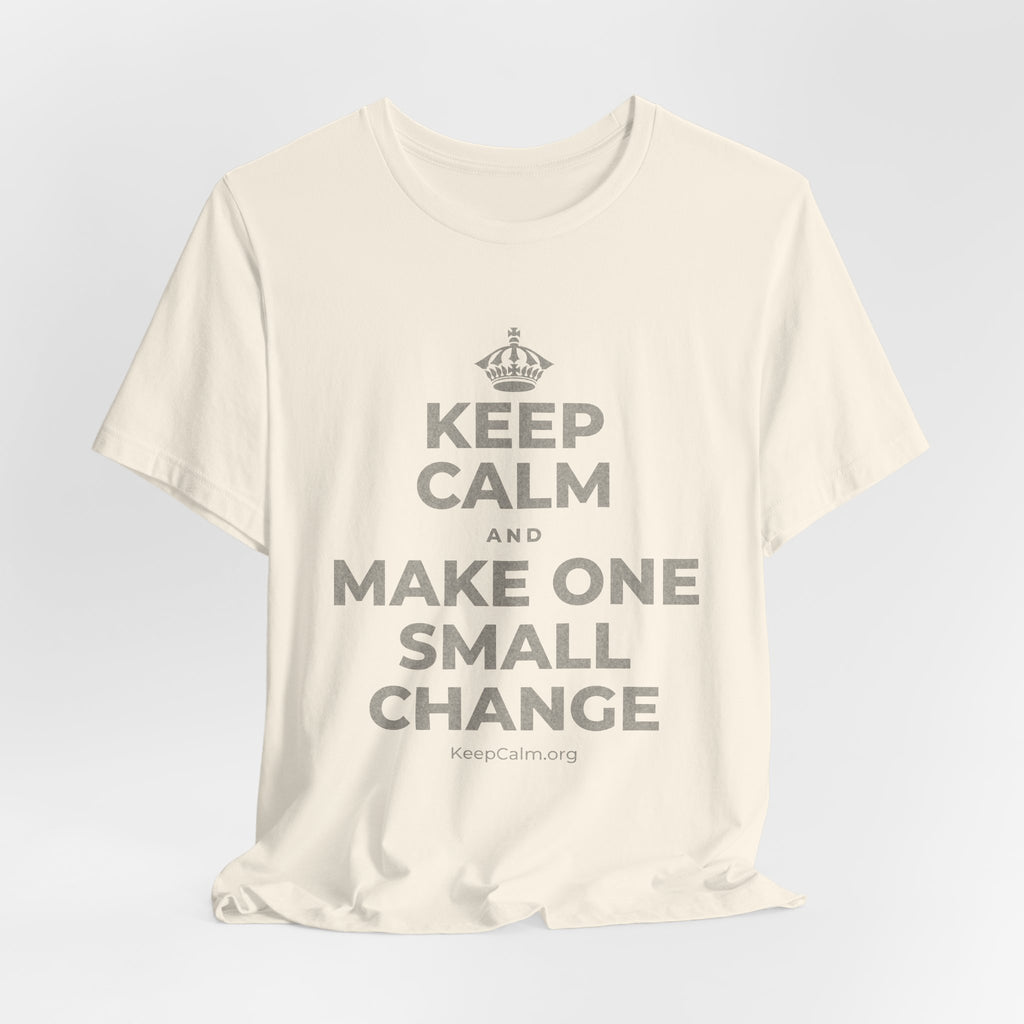 KEEP CALM AND MAKE ONE SMALL CHANGE T-Shirt (White–Asphalt)
