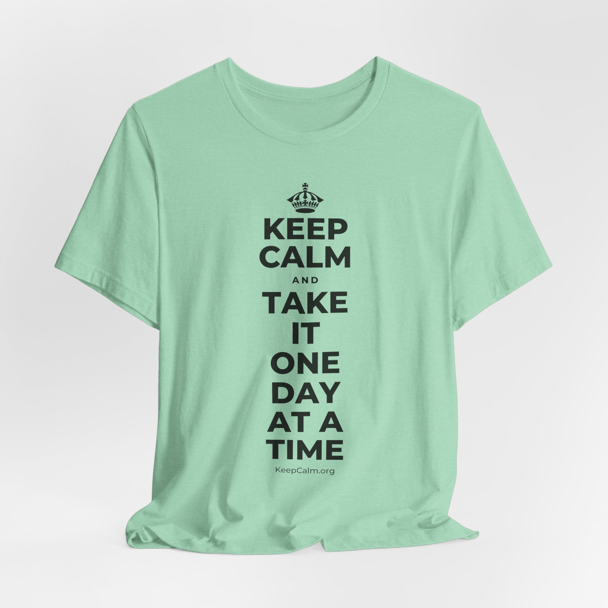 KEEP CALM AND TAKE IT ONE DAY AT A TIME T-Shirt (Baby Blue–Silver)