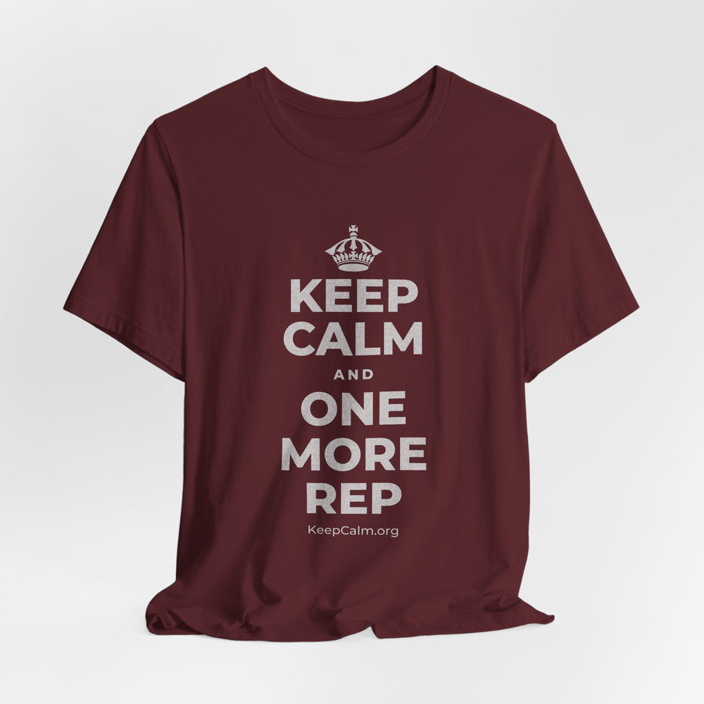 KEEP CALM AND ONE MORE REP T-Shirt (Baby Blue–Silver)
