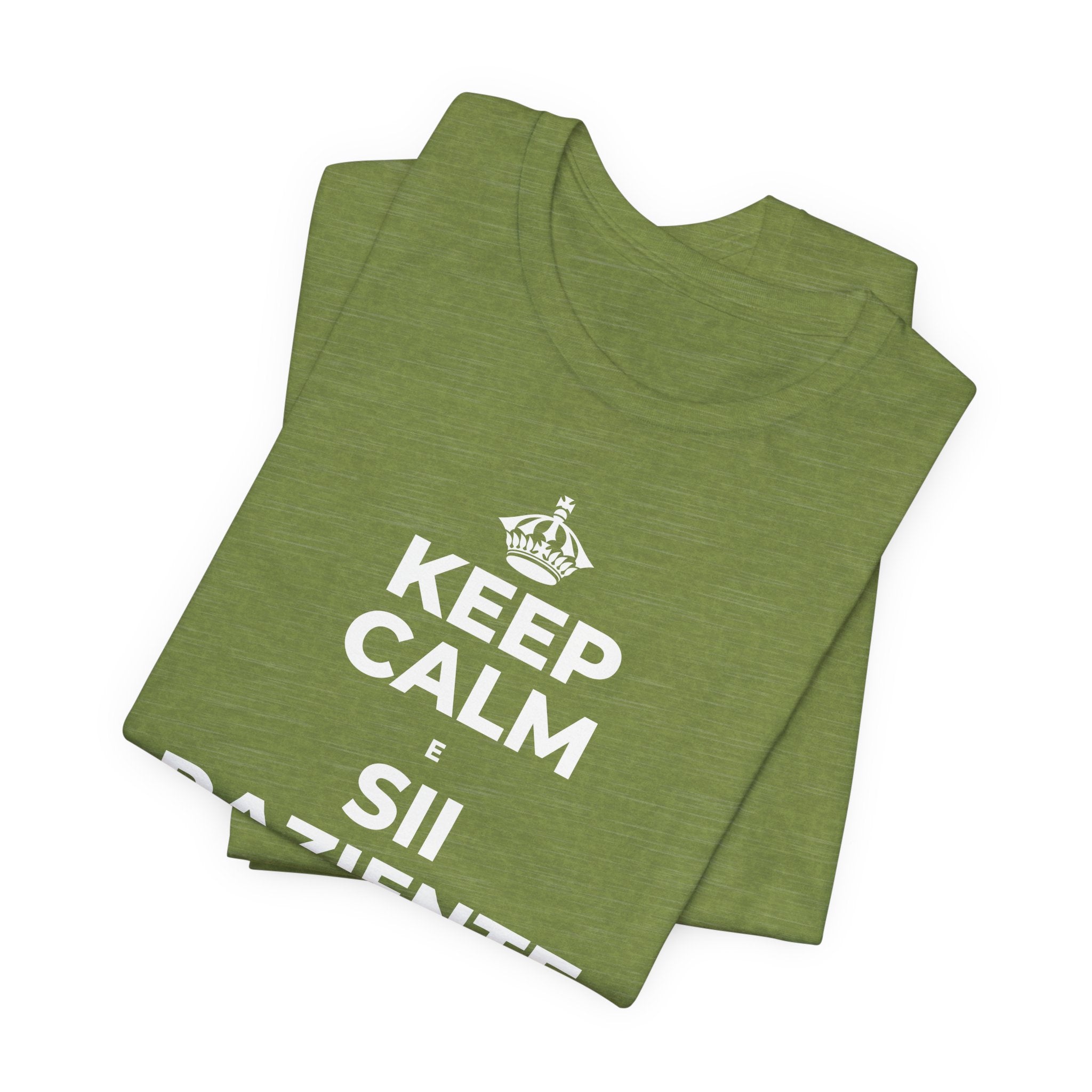 KEEP CALM E SII PAZIENTE CON LE NUOVE ABITUDINI T-Shirt (Baby Blue–Silver)