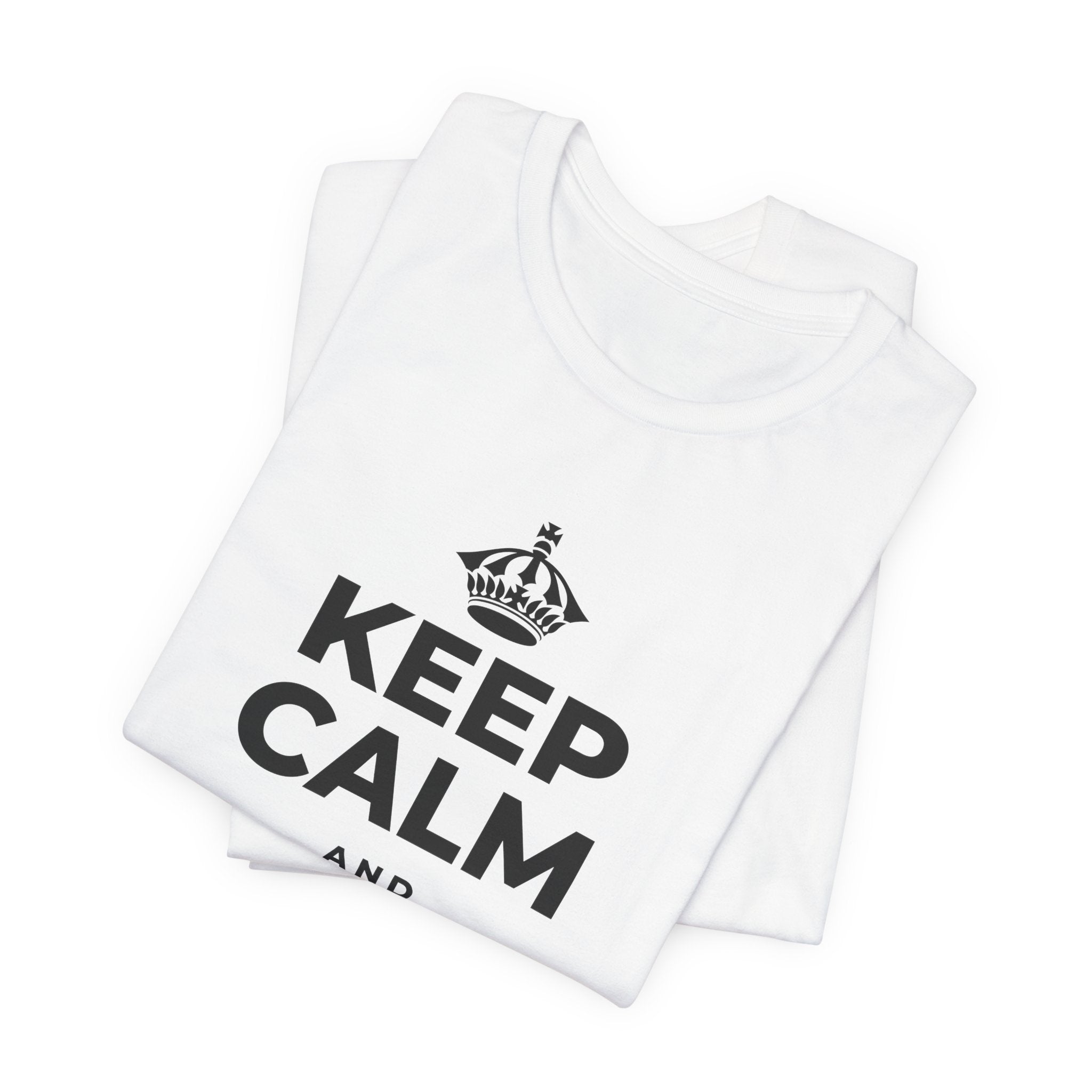 KEEP CALM AND STAY GOLDEN T-Shirt (White–Asphalt)