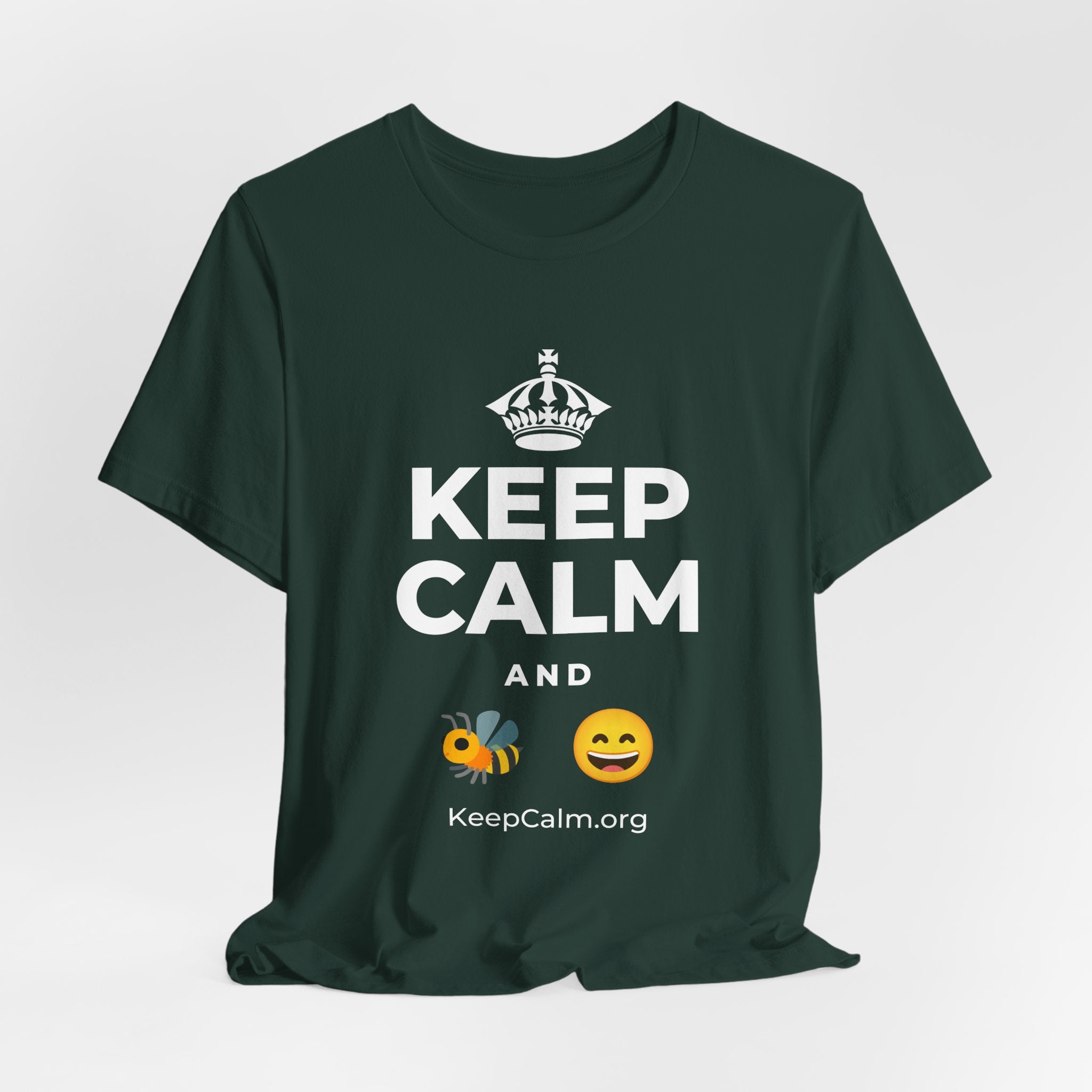 KEEP CALM AND 🐝 😄 T-Shirt (White–Asphalt)
