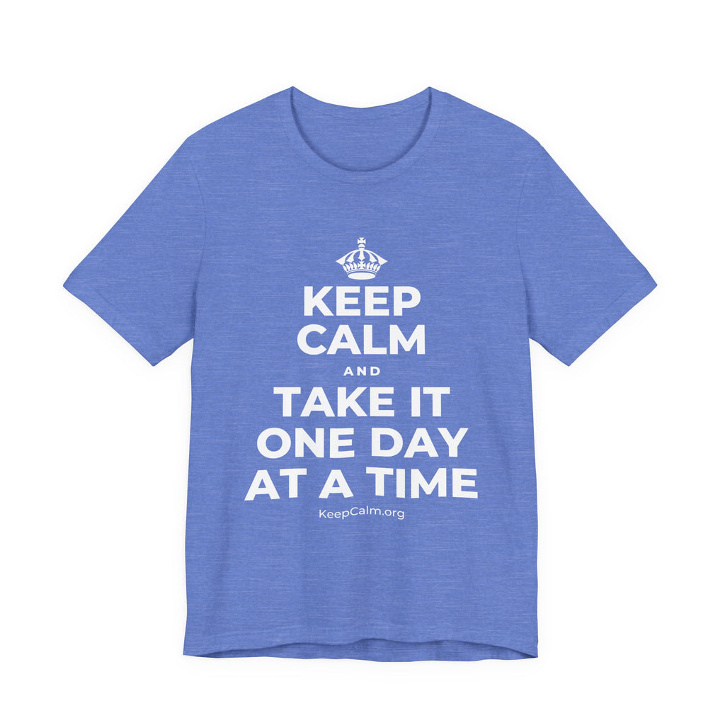 KEEP CALM AND TAKE IT ONE DAY AT A TIME T-Shirt (Soft Cream–Heather Mauve)