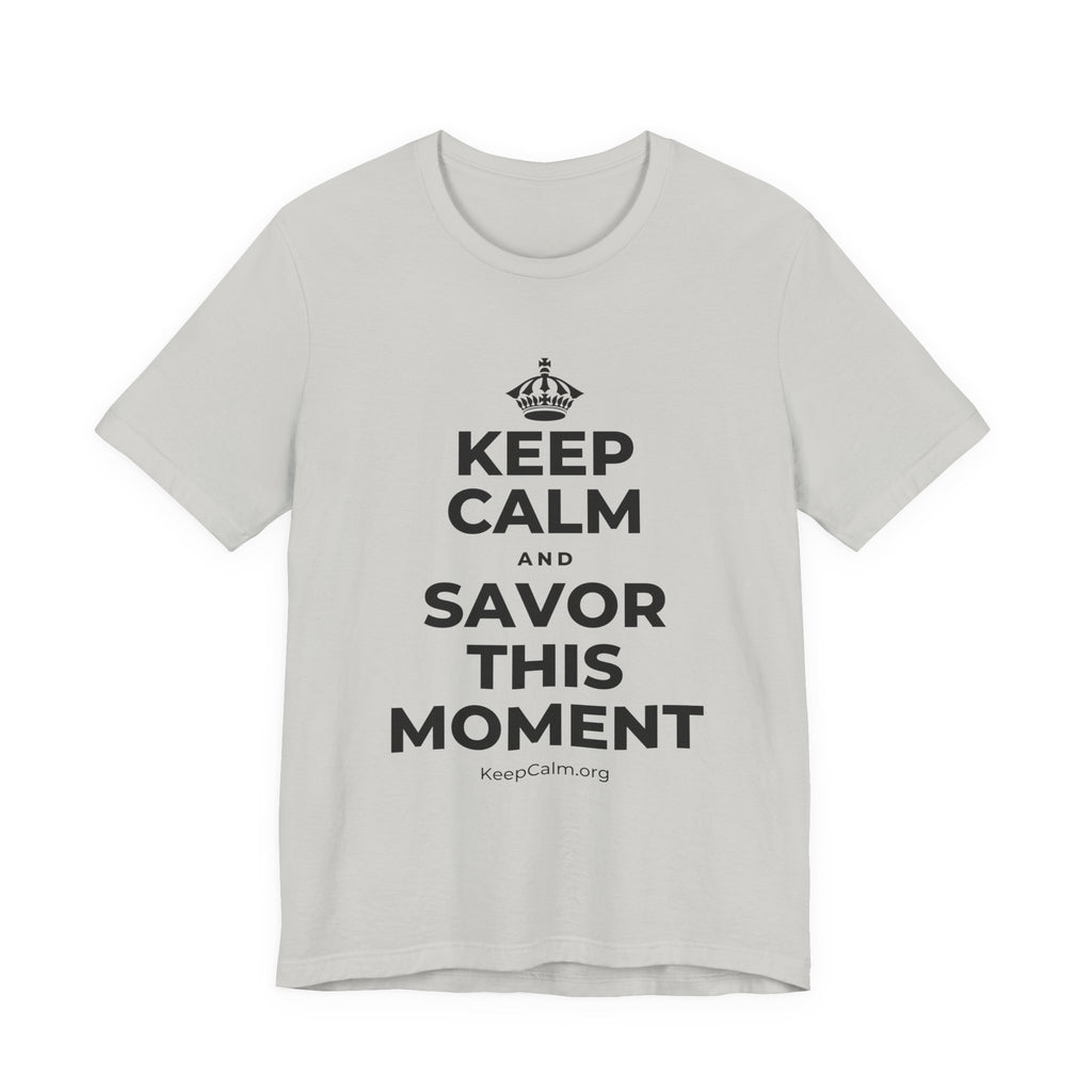 KEEP CALM AND SAVOR THIS MOMENT T-Shirt (Baby Blue–Silver)