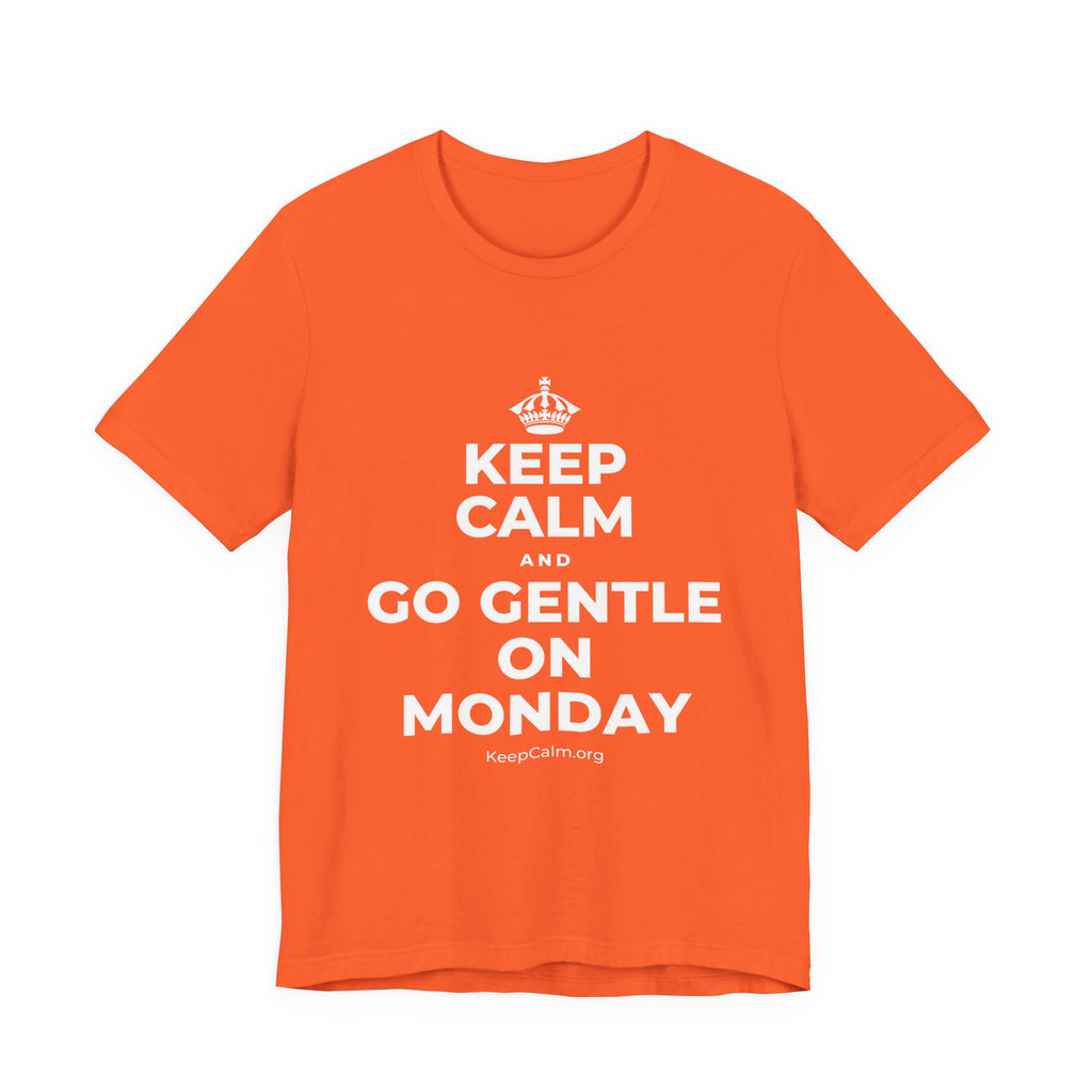 KEEP CALM AND GO GENTLE ON MONDAY T-Shirt (Baby Blue–Silver)