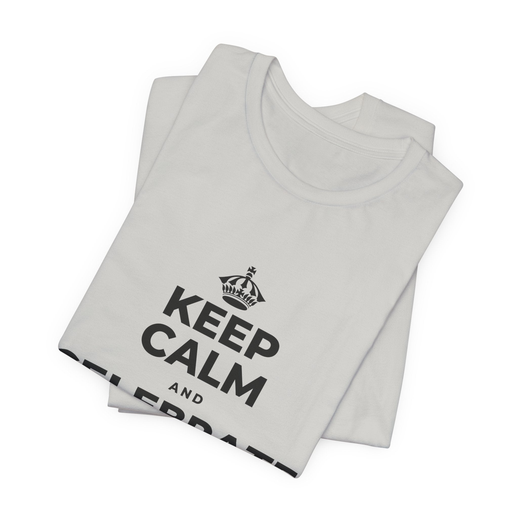 KEEP CALM AND CELEBRATE THE SMALL STUFF T-Shirt (Baby Blue–Silver)