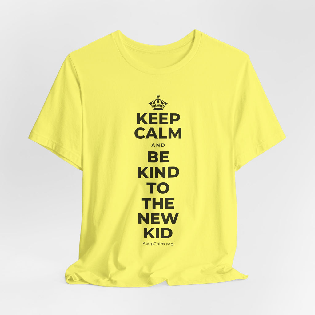 KEEP CALM AND BE KIND TO THE NEW KID T-Shirt (Soft Cream–Heather Mauve)
