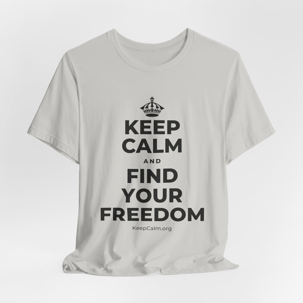 KEEP CALM AND FIND YOUR FREEDOM T-Shirt (Baby Blue–Silver)