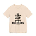 KEEP CALM AND STAY FEARLESS T-Shirt (Soft Cream–Heather Mauve)
