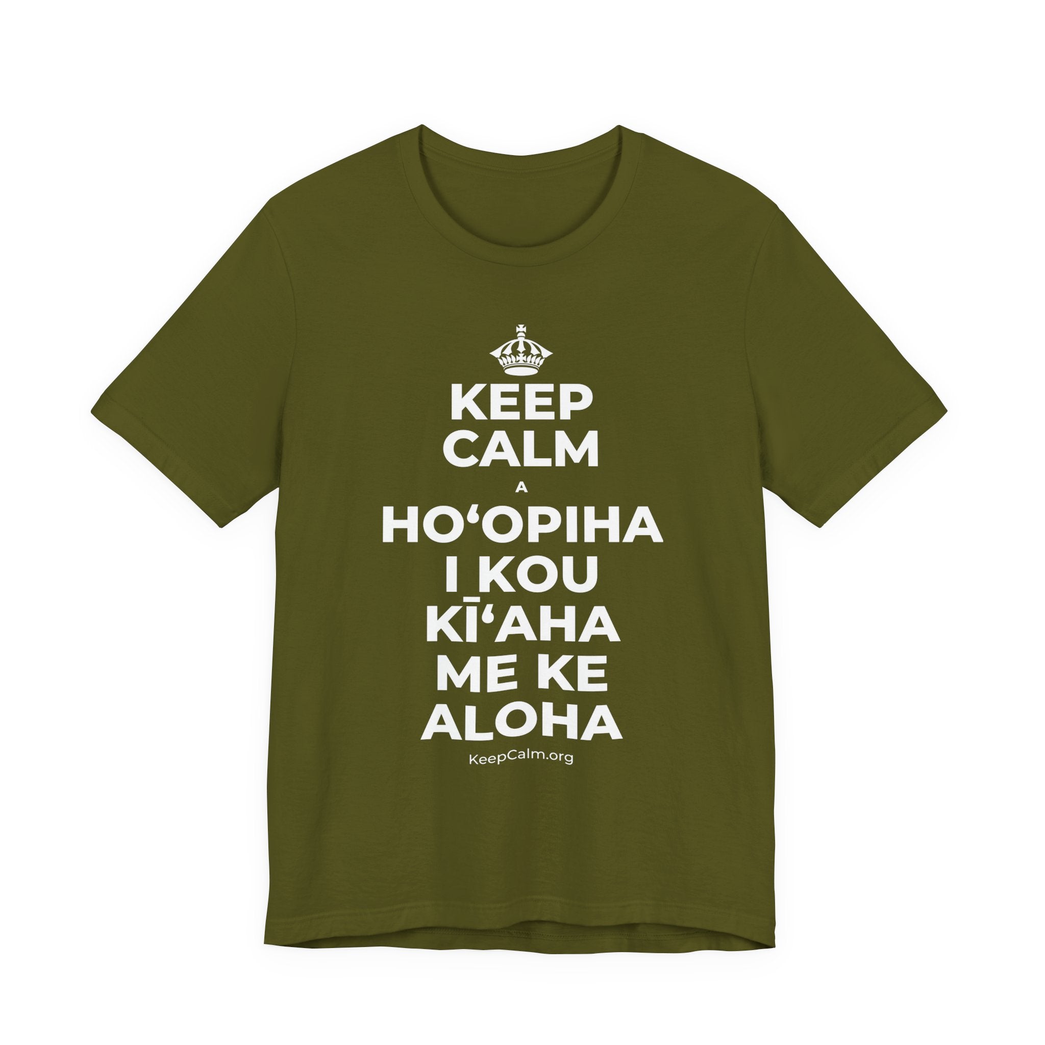 KEEP CALM A HOʻOPIHA I KOU KĪʻAHA ME KE ALOHA T-Shirt (Baby Blue–Silver)