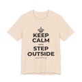 KEEP CALM AND STEP OUTSIDE T-Shirt (Soft Cream–Heather Mauve)