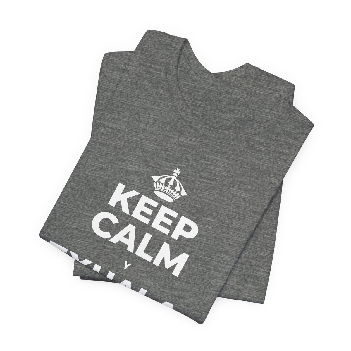 KEEP CALM Y EXHALA, ES VIERNES T-Shirt (Baby Blue–Silver)