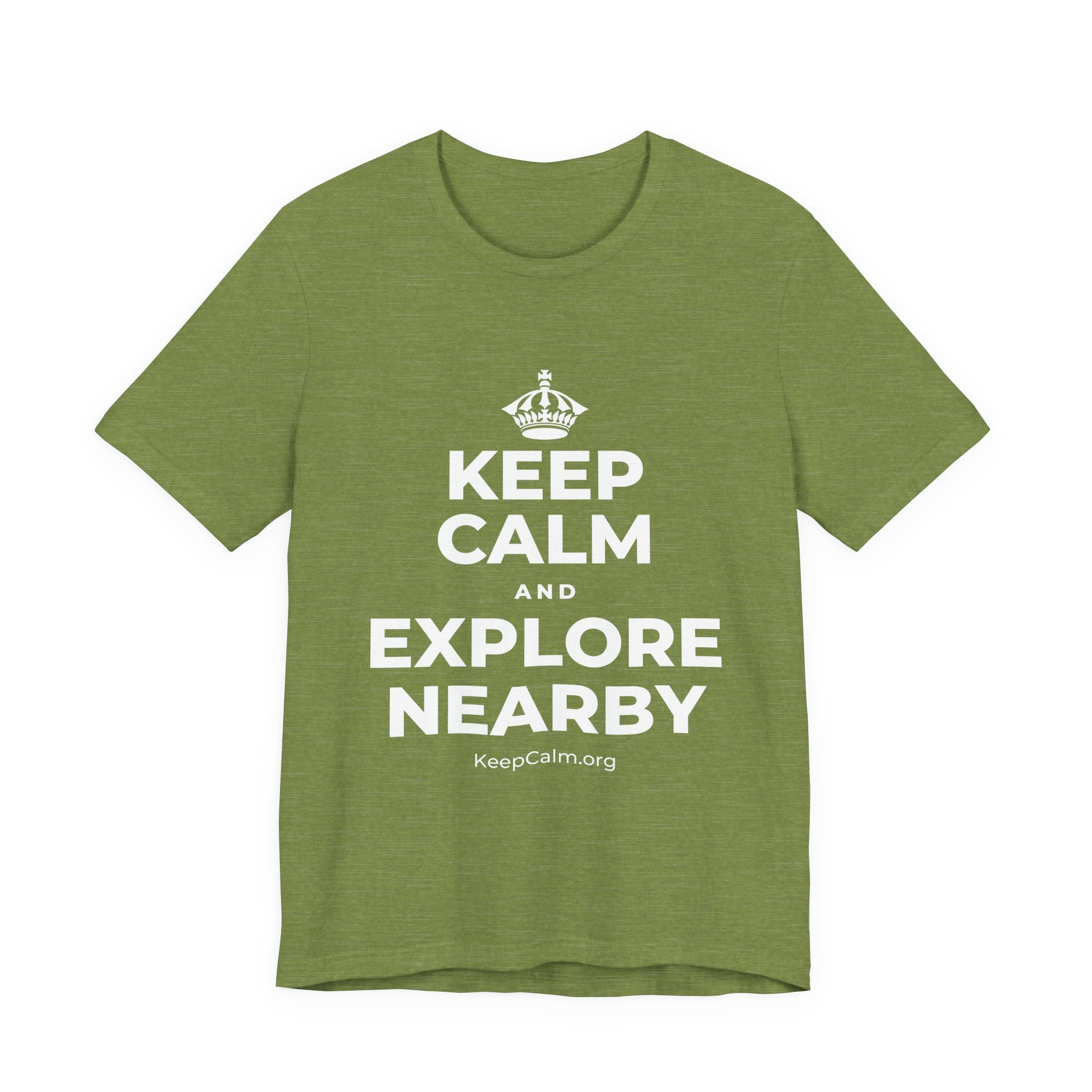 KEEP CALM AND EXPLORE NEARBY T-Shirt (Baby Blue–Silver)
