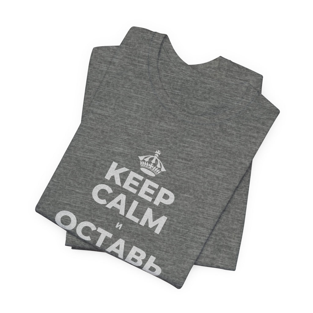 KEEP CALM И ОСТАВЬ РАБОТУ НА РАБОТЕ T-Shirt (Baby Blue–Silver)