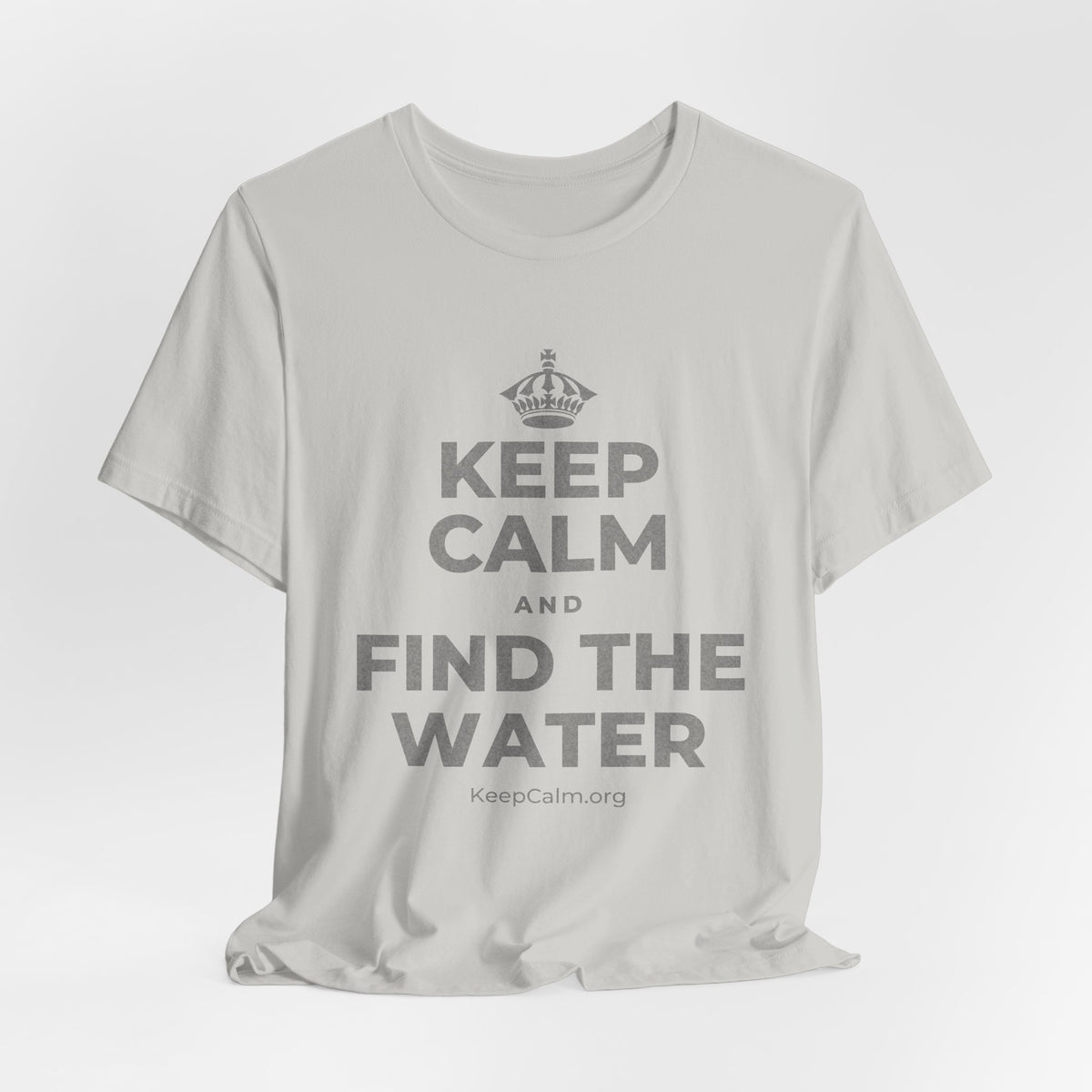 KEEP CALM AND FIND THE WATER T-Shirt (Baby Blue–Silver)