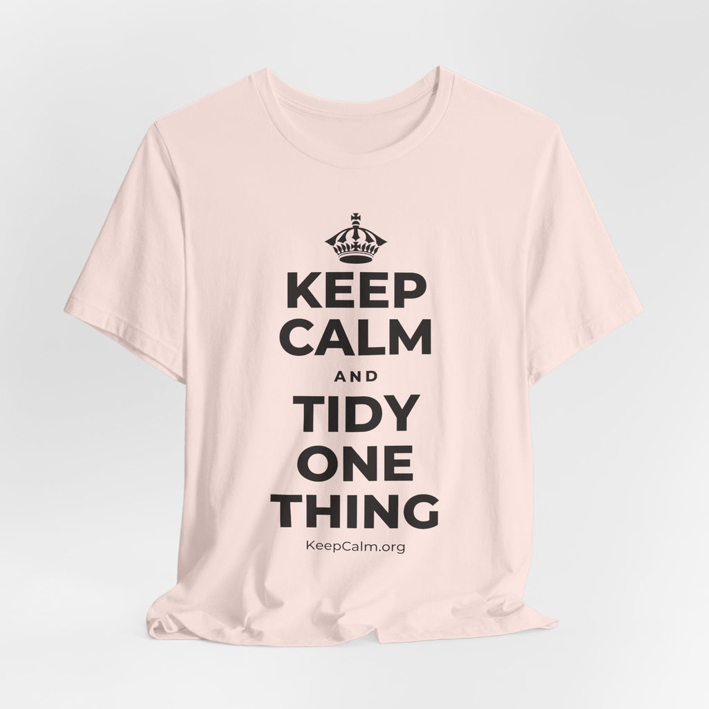 KEEP CALM AND TIDY ONE THING T-Shirt (Soft Cream–Heather Mauve)