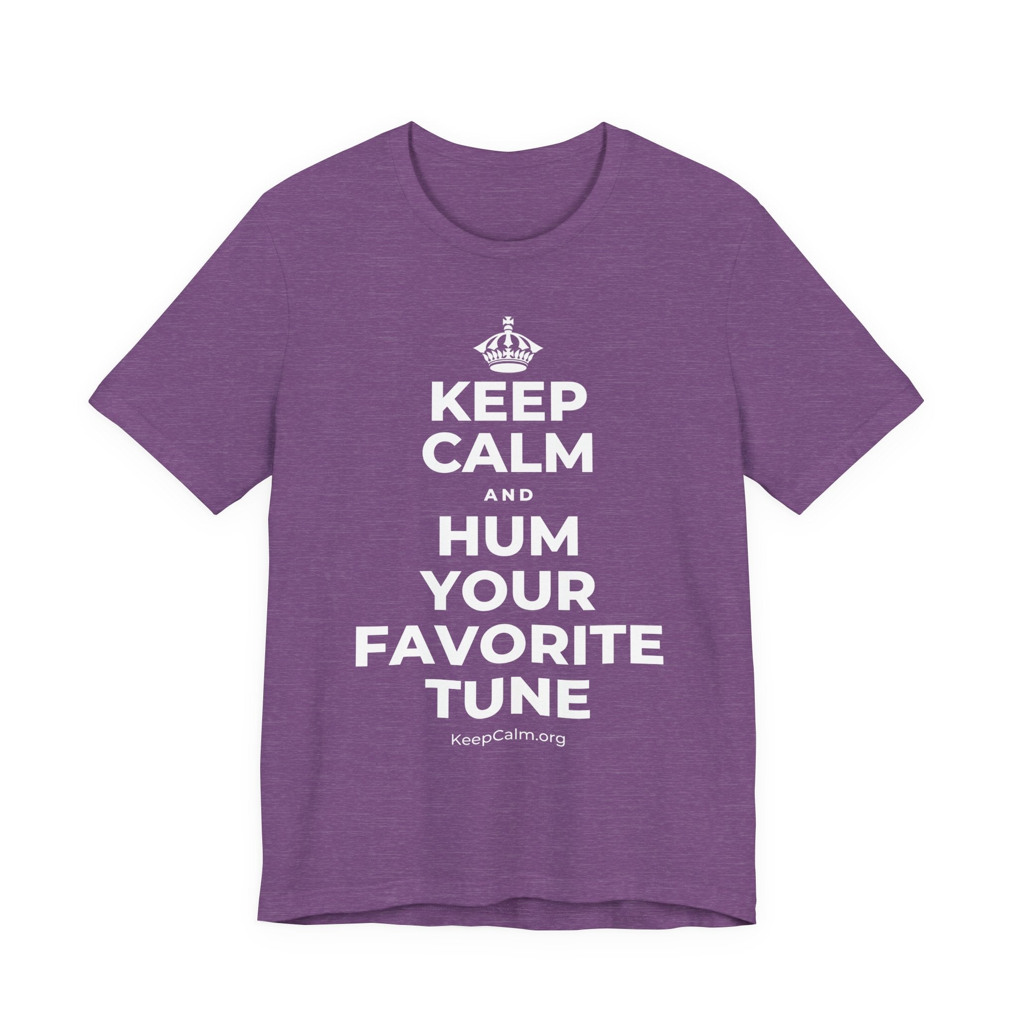 KEEP CALM AND HUM YOUR FAVORITE TUNE T-Shirt (Baby Blue–Silver)