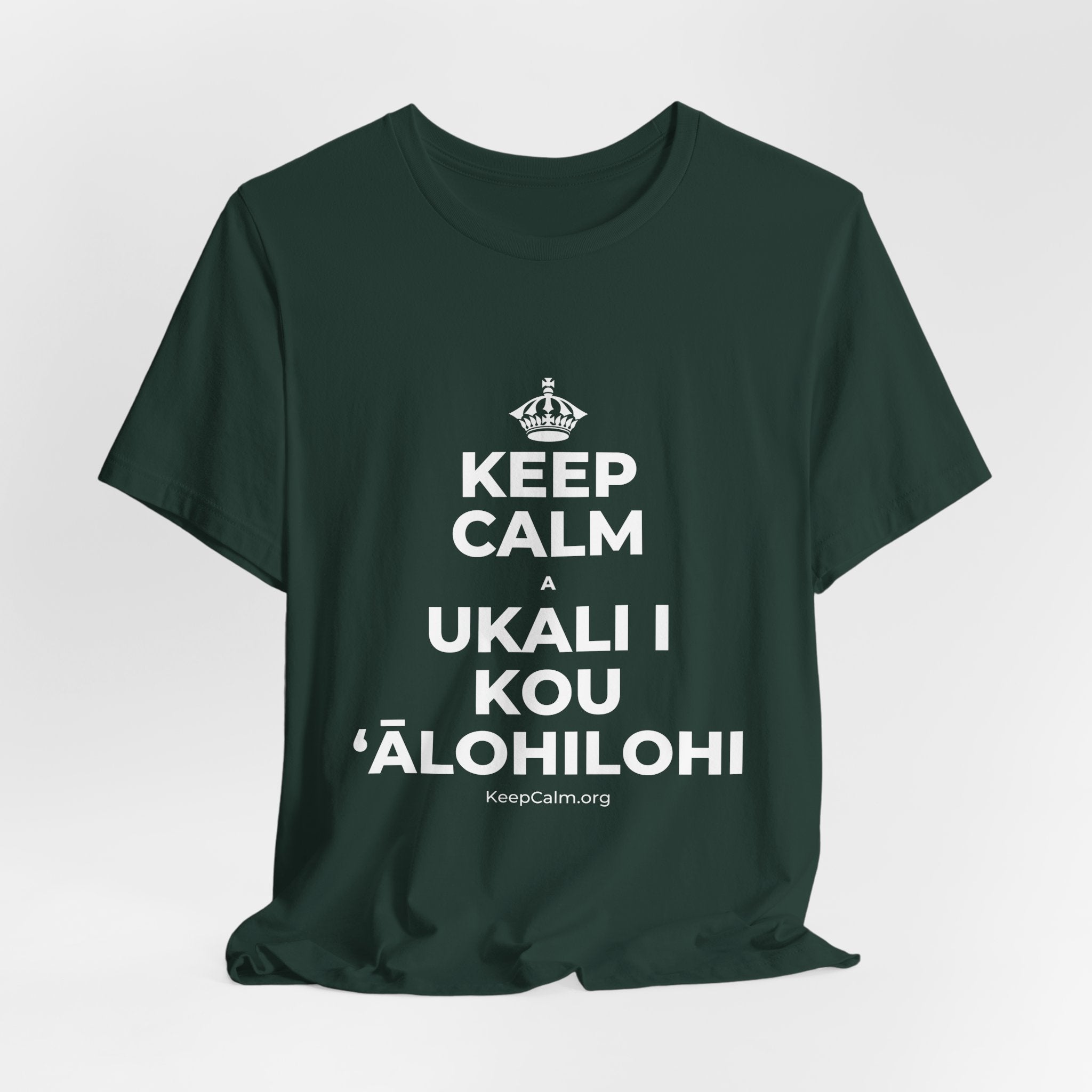 KEEP CALM A UKALI I KOU ʻĀLOHILOHI T-Shirt (White–Asphalt)