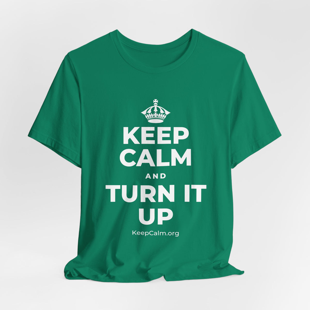 KEEP CALM AND TURN IT UP T-Shirt (White–Asphalt)