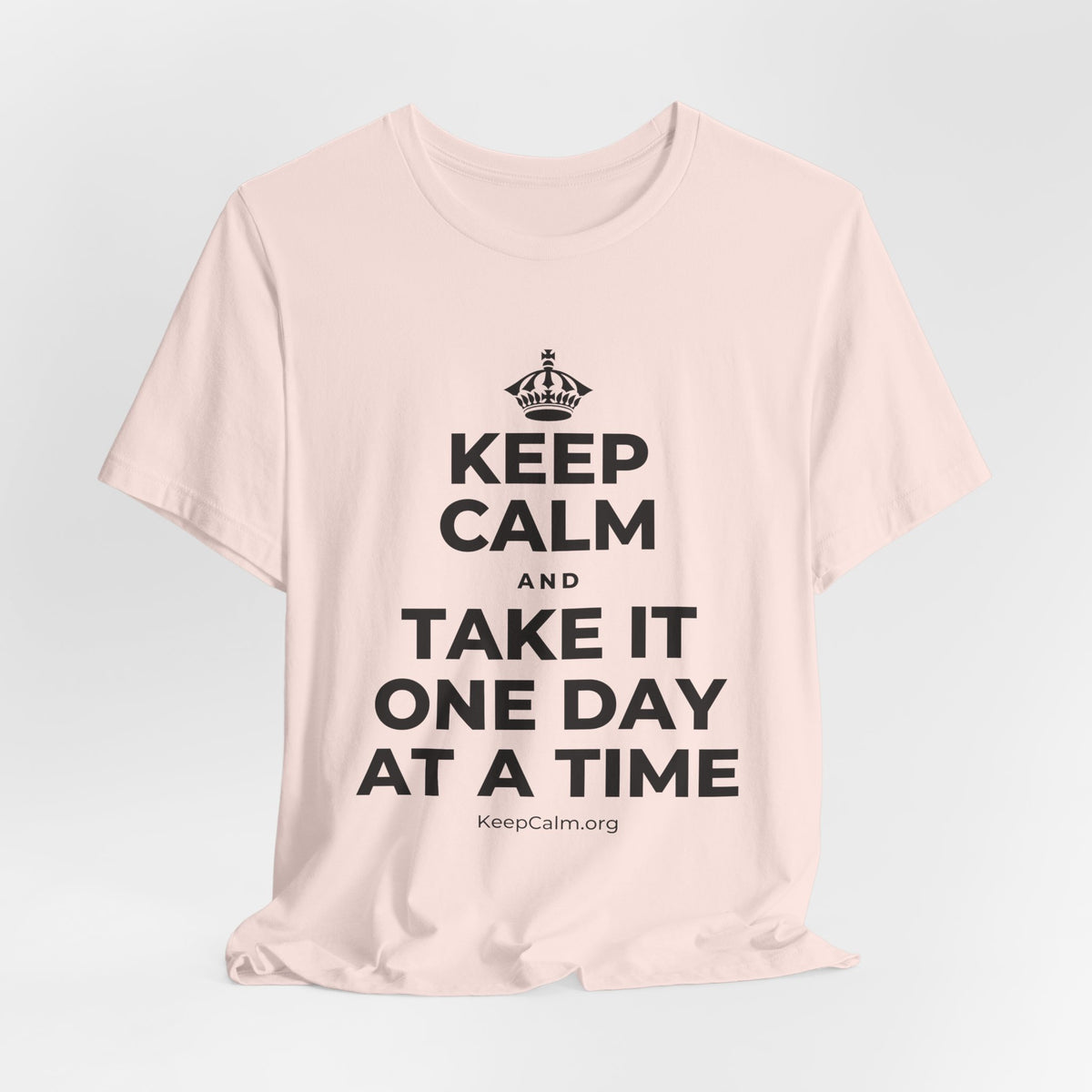 KEEP CALM AND TAKE IT ONE DAY AT A TIME T-Shirt (Soft Cream–Heather Mauve)