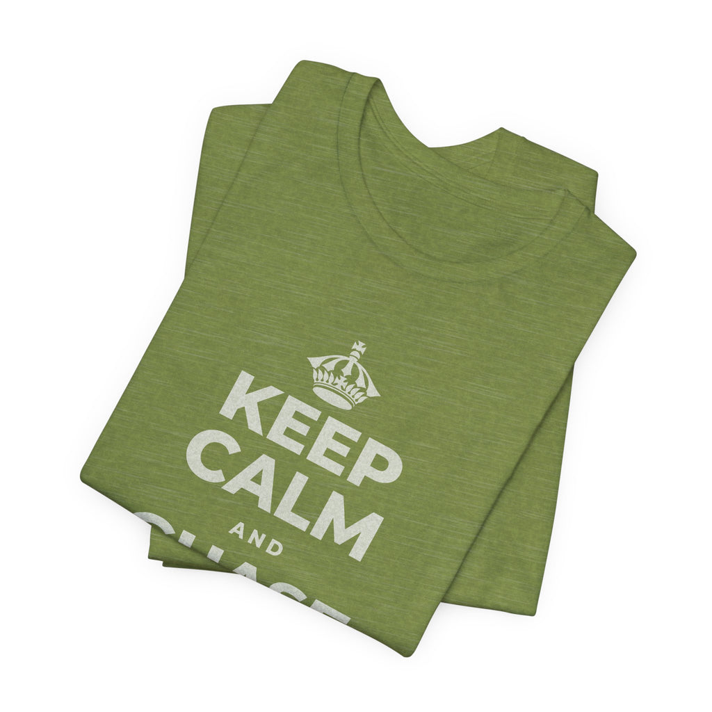KEEP CALM AND CHASE THE LONG DAYS T-Shirt (Baby Blue–Silver)