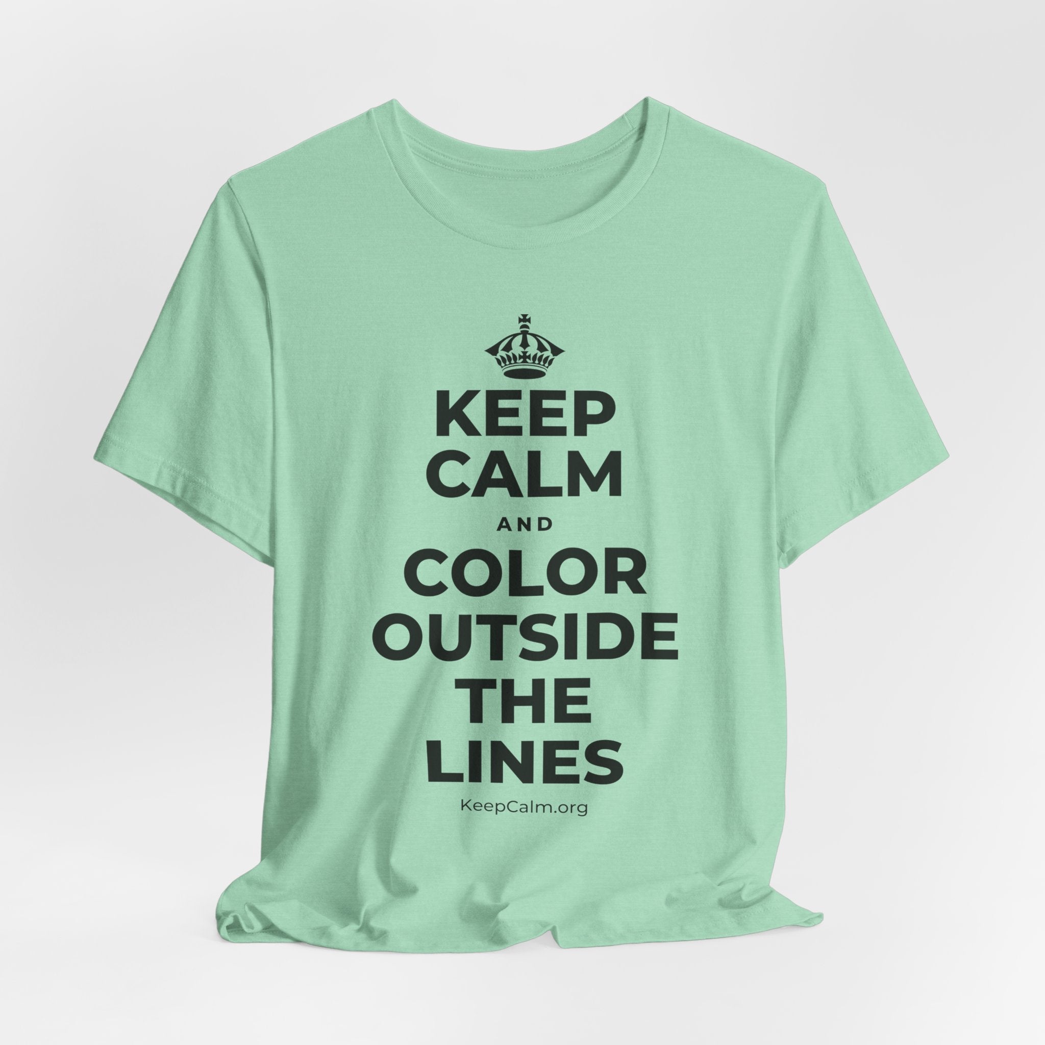 KEEP CALM AND COLOR OUTSIDE THE LINES T-Shirt (Baby Blue–Silver)