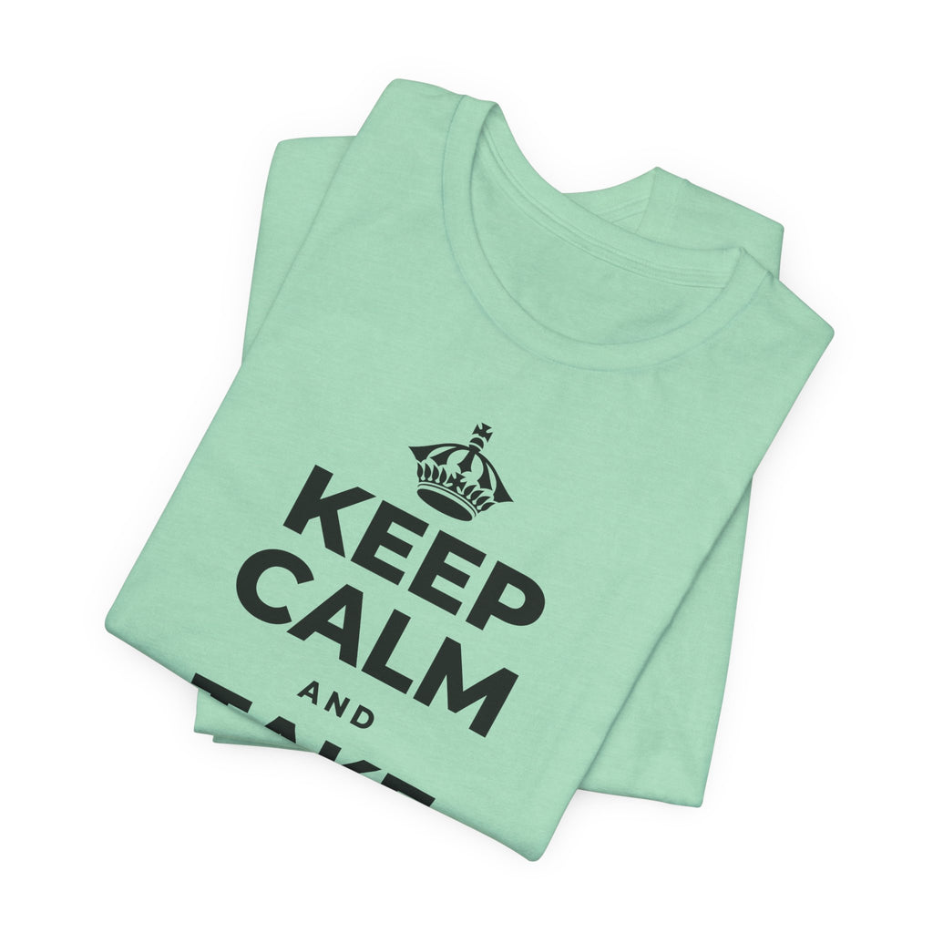 KEEP CALM AND TAKE A BOW T-Shirt (Baby Blue–Silver)