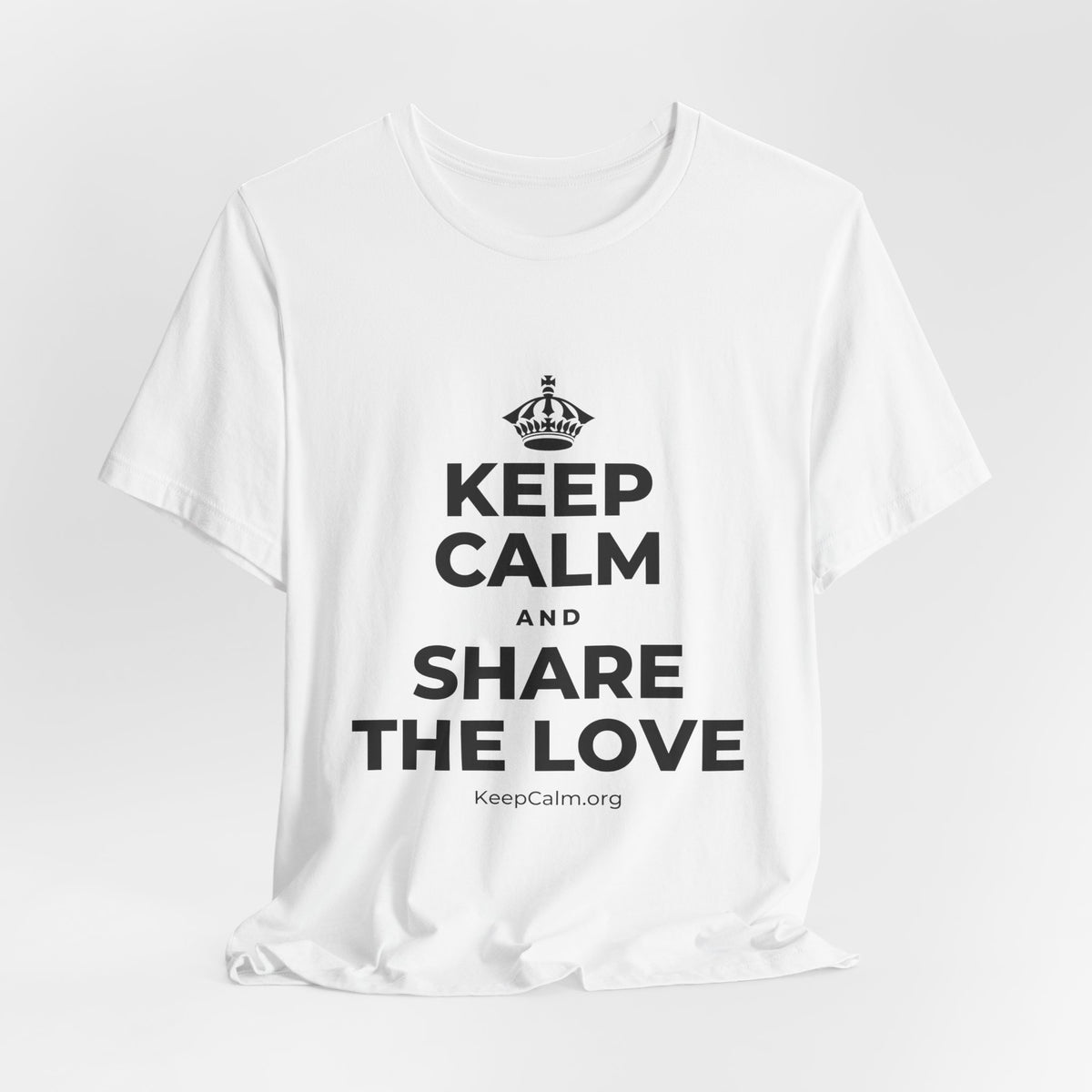 KEEP CALM AND SHARE THE LOVE T-Shirt (White–Asphalt)