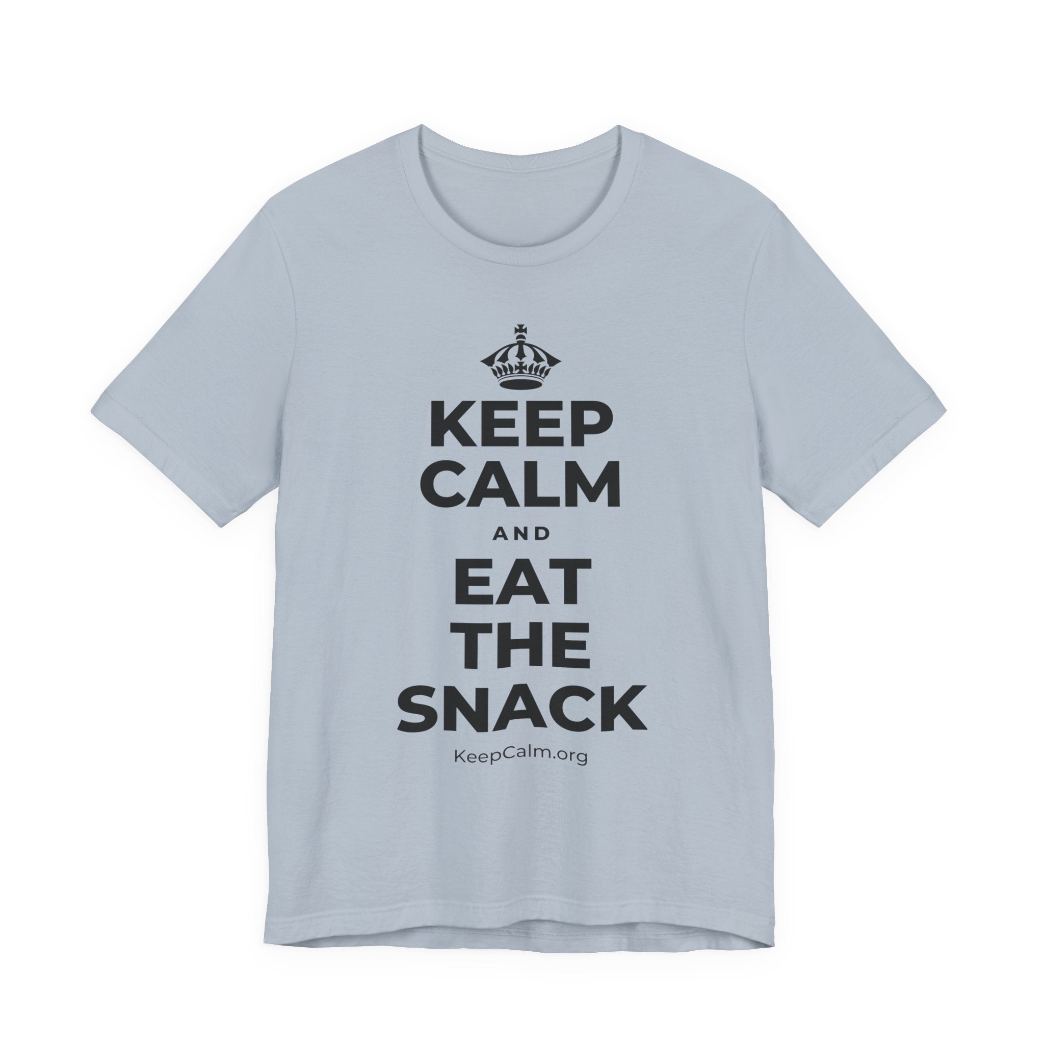 KEEP CALM AND EAT THE SNACK T-Shirt (White–Asphalt)
