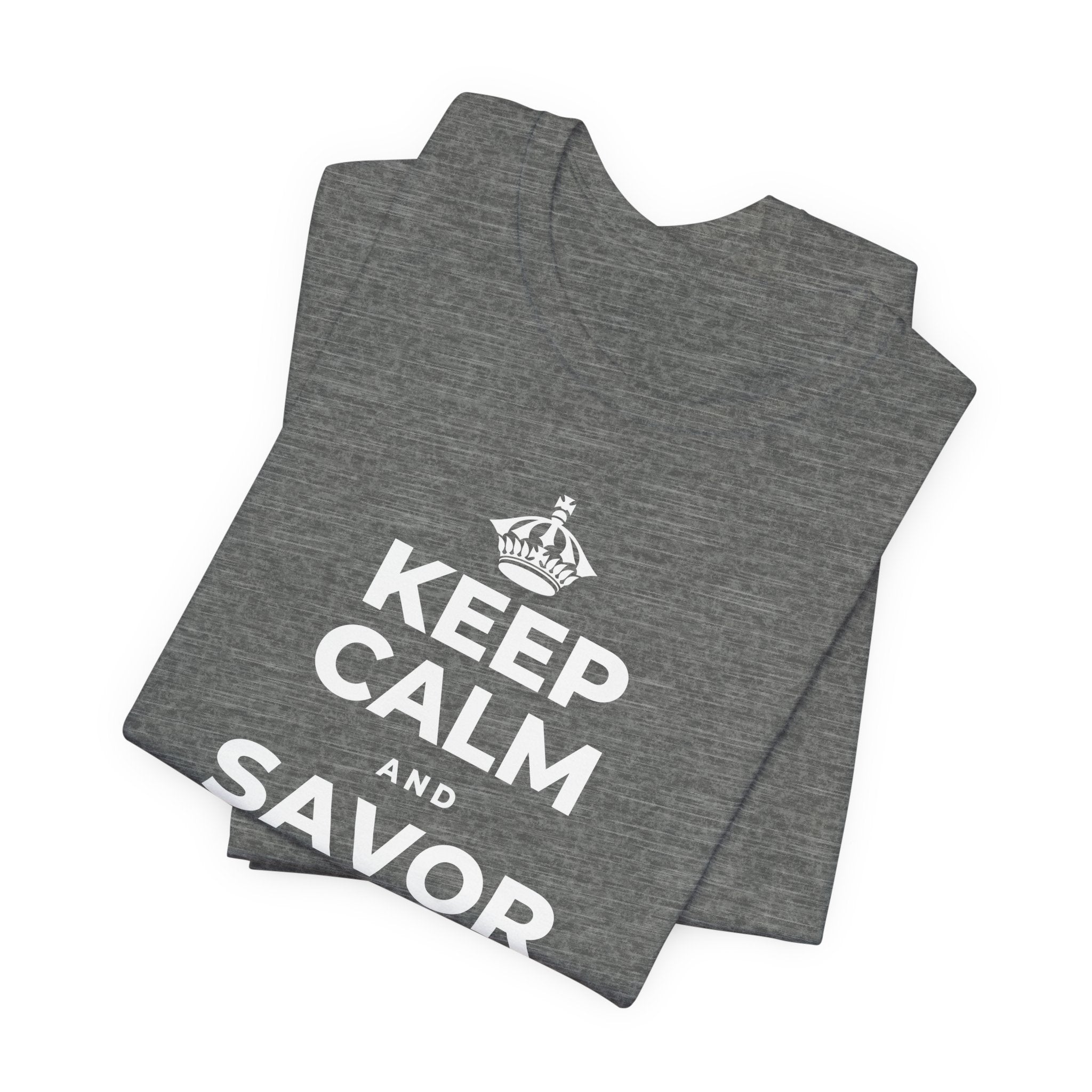 KEEP CALM AND SAVOR THE SMALL JOYS T-Shirt (Baby Blue–Silver)