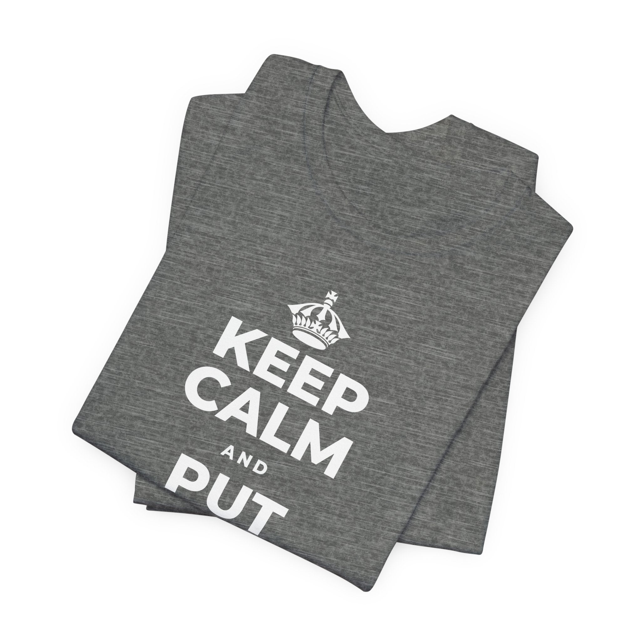 KEEP CALM AND PUT THE PHONE DOWN T-Shirt (Baby Blue–Silver)