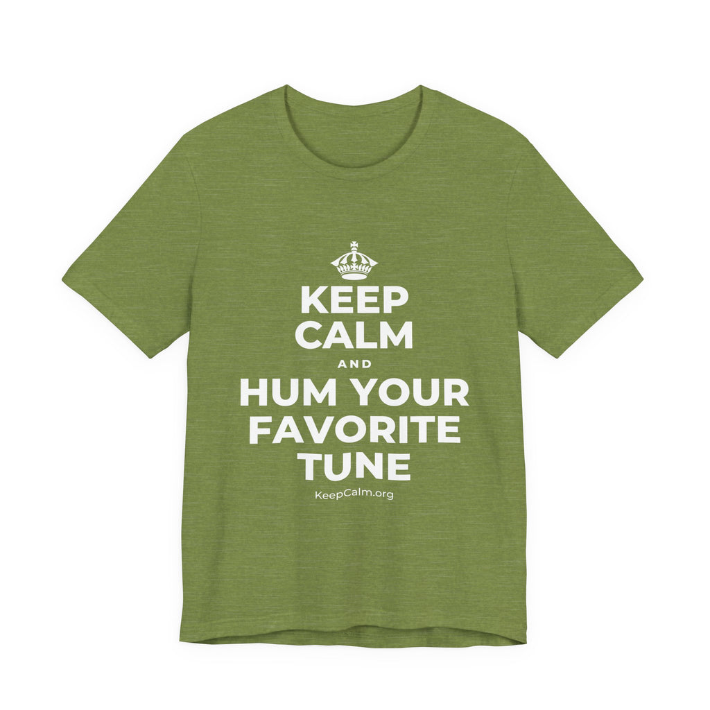 KEEP CALM AND HUM YOUR FAVORITE TUNE T-Shirt (Baby Blue–Silver)