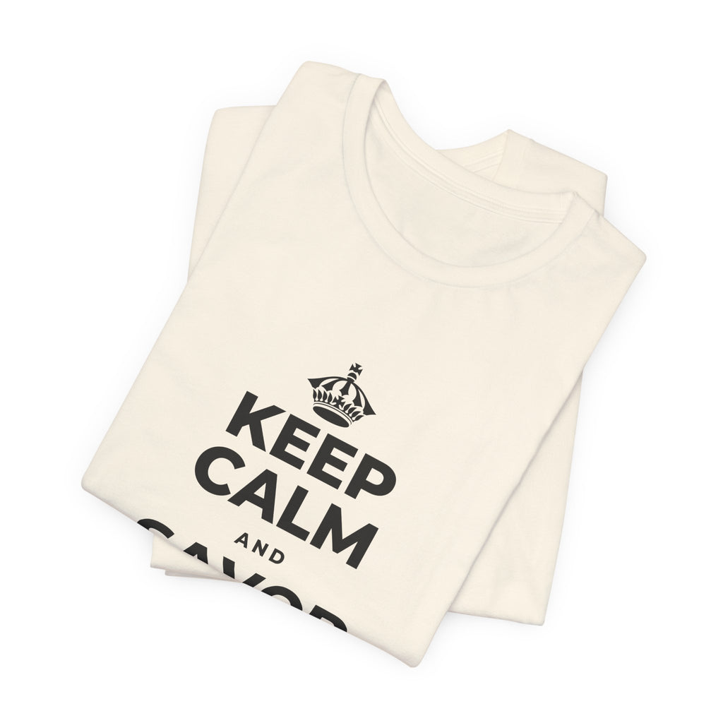 KEEP CALM AND SAVOR THE SMALL JOYS T-Shirt (White–Asphalt)
