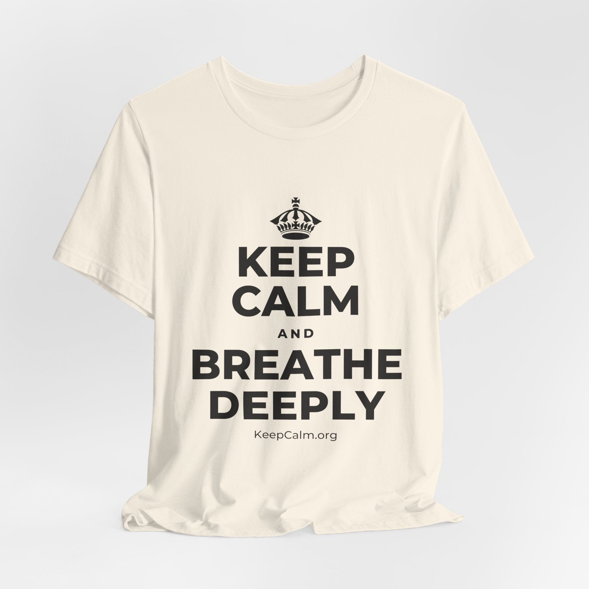 KEEP CALM AND BREATHE DEEPLY T-Shirt (White–Asphalt)
